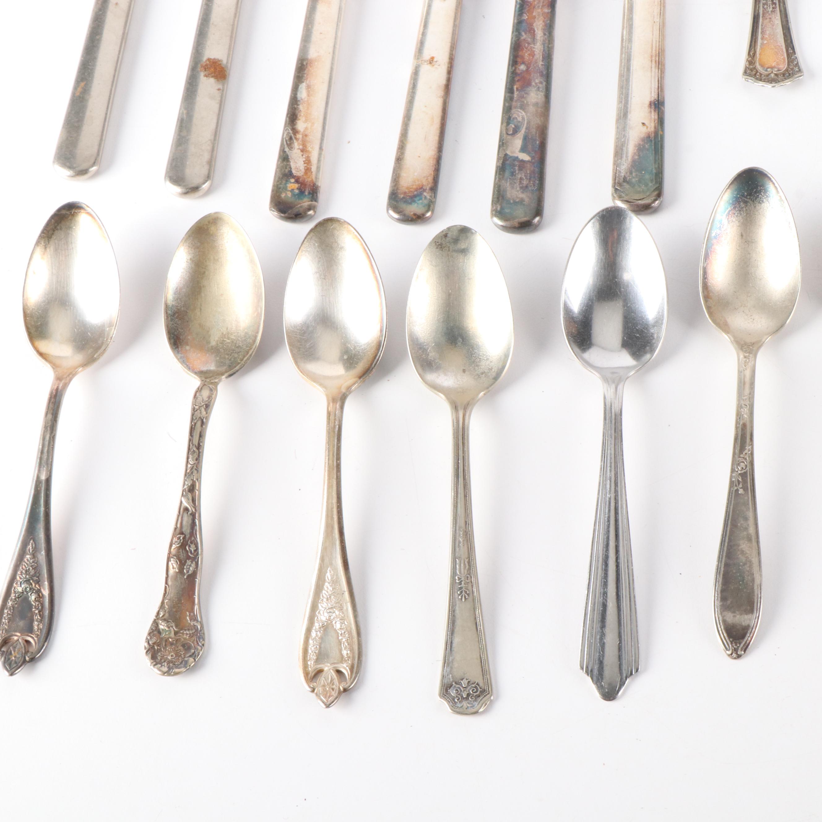 Barbour Silver Co. Footed Meat Platter with Flatware and Serving Utensils