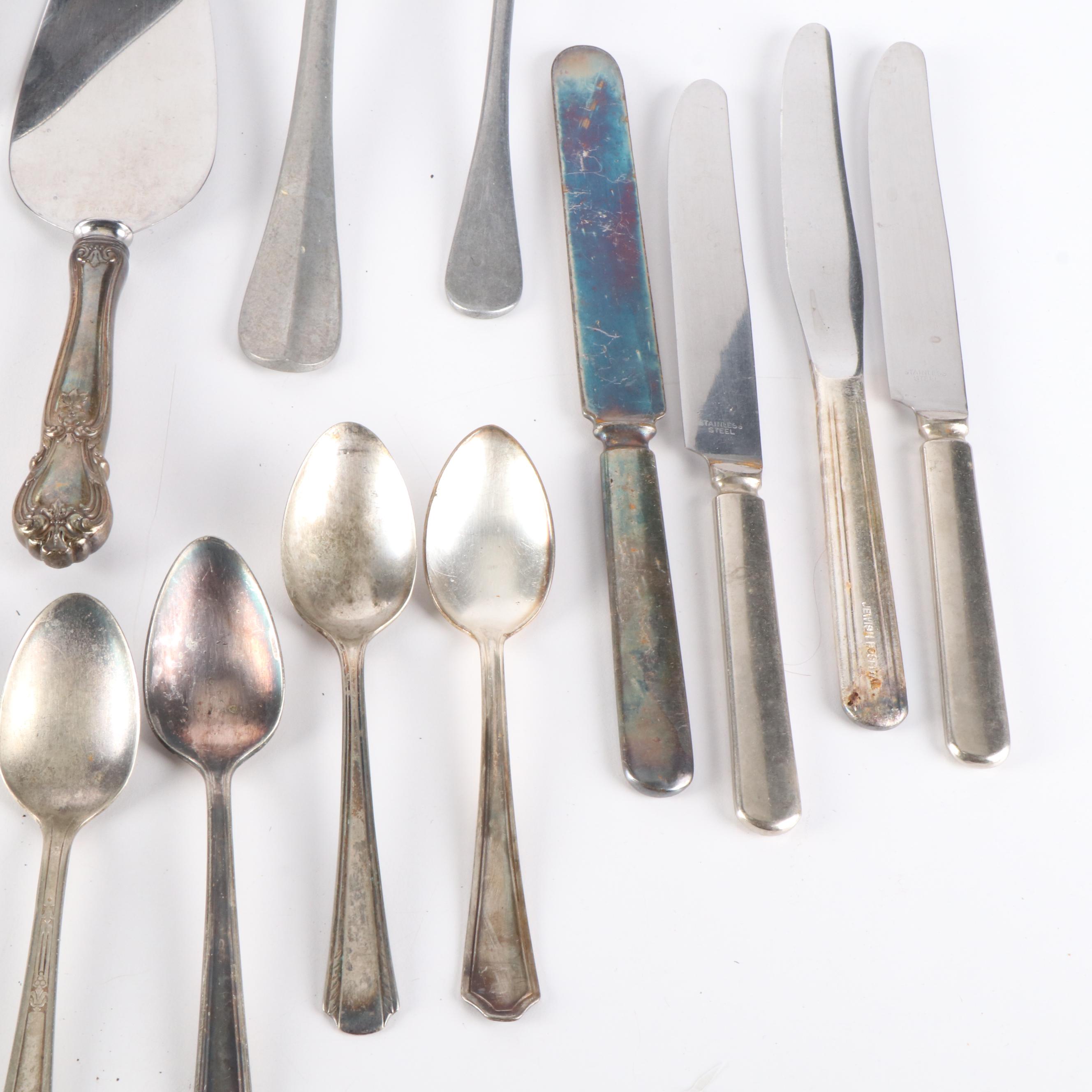 Barbour Silver Co. Footed Meat Platter with Flatware and Serving Utensils