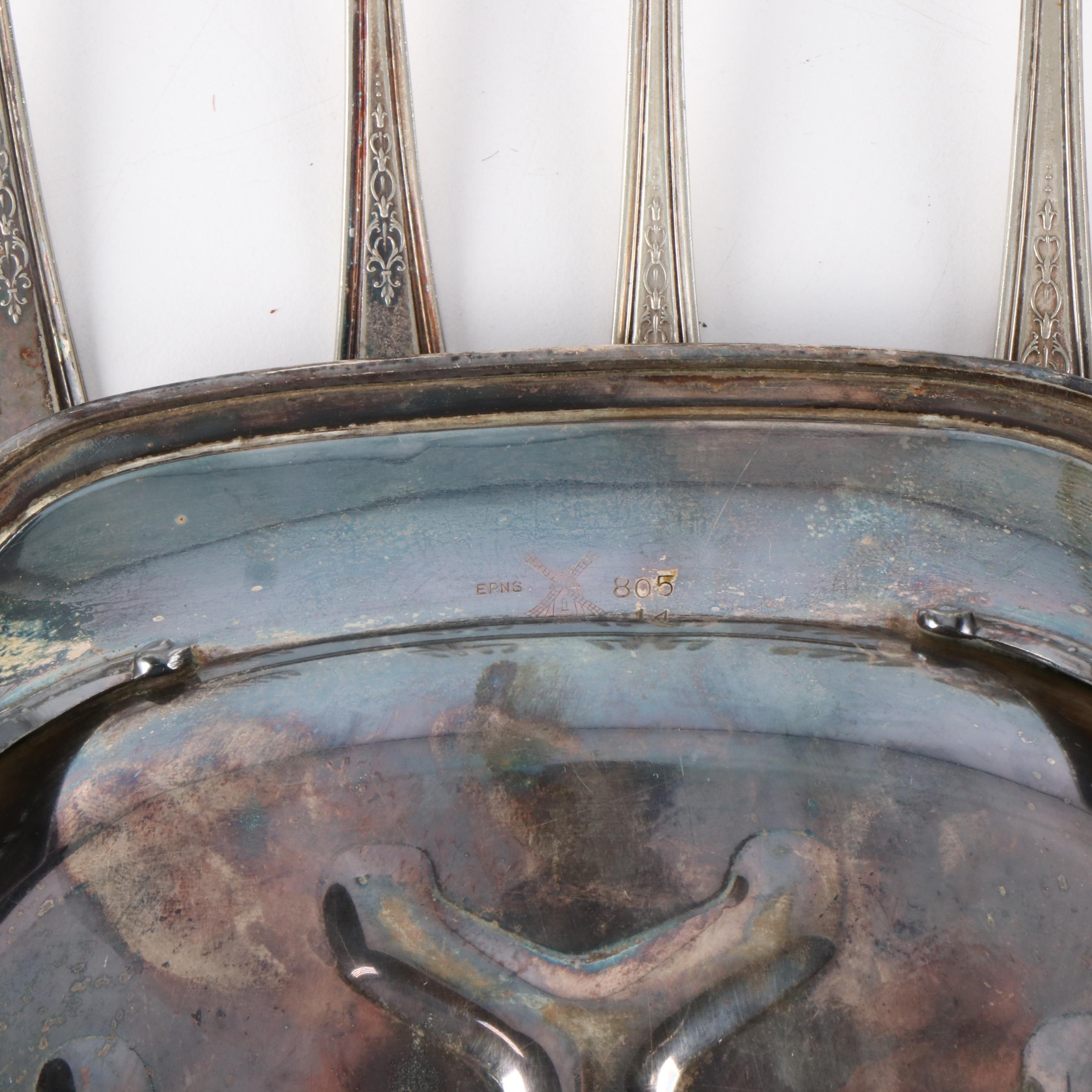 Barbour Silver Co. Footed Meat Platter with Flatware and Serving Utensils