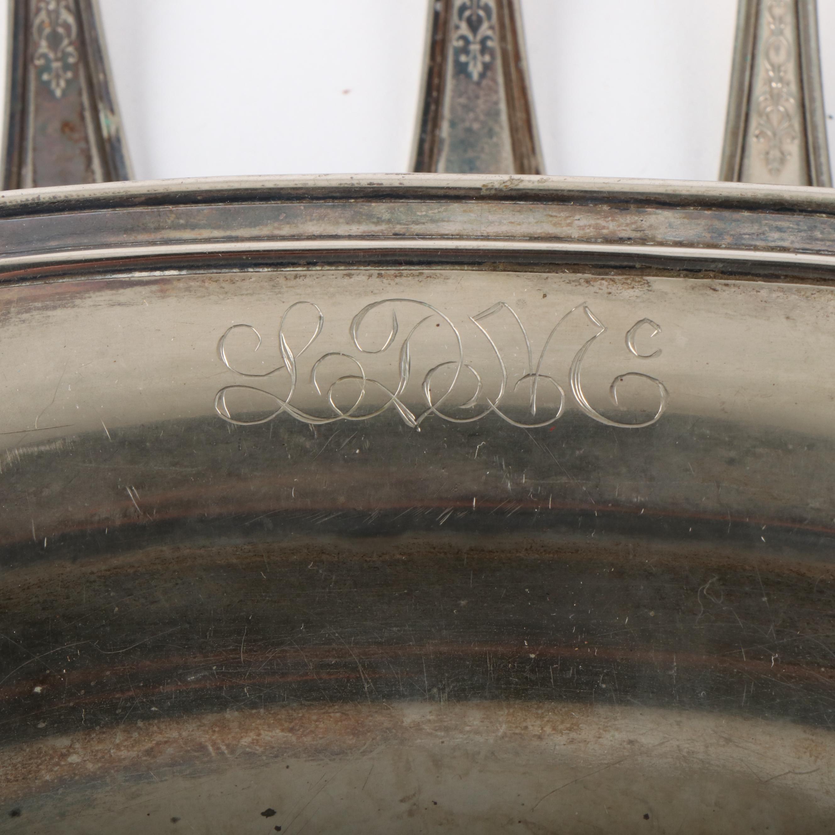 Barbour Silver Co. Footed Meat Platter with Flatware and Serving Utensils