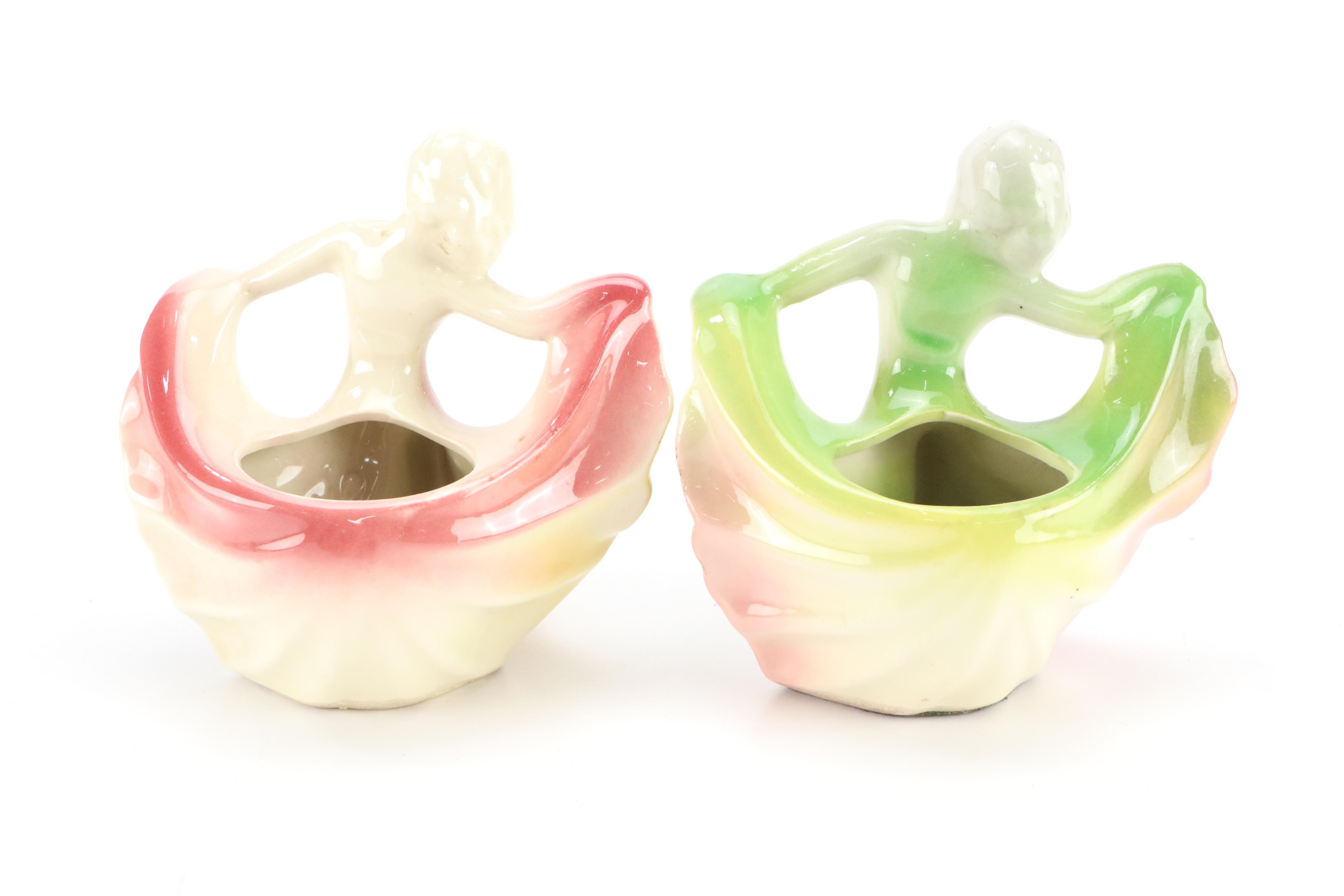 Pair of Vintage Figural Dancing Girl Planters, Mid-20th Century