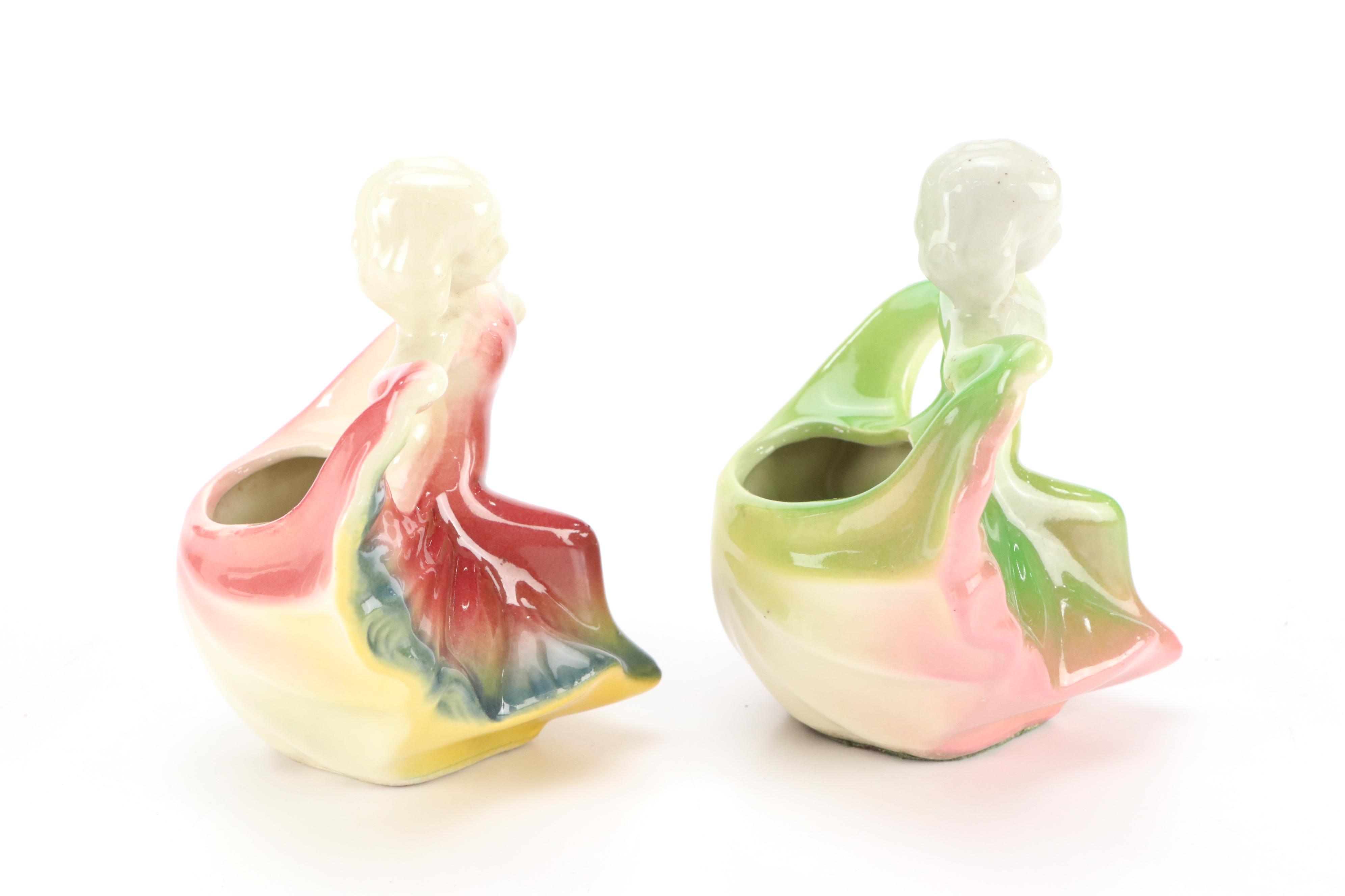 Pair of Vintage Figural Dancing Girl Planters, Mid-20th Century
