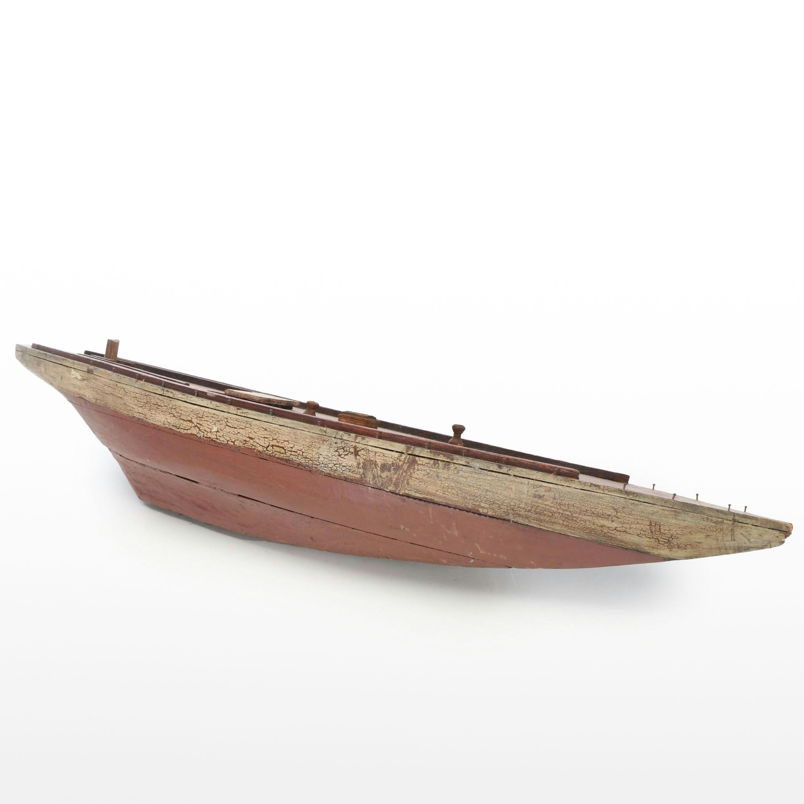 Large American or English Folk Art Wooden Pond Yacht Hull, Circa 1890–1920