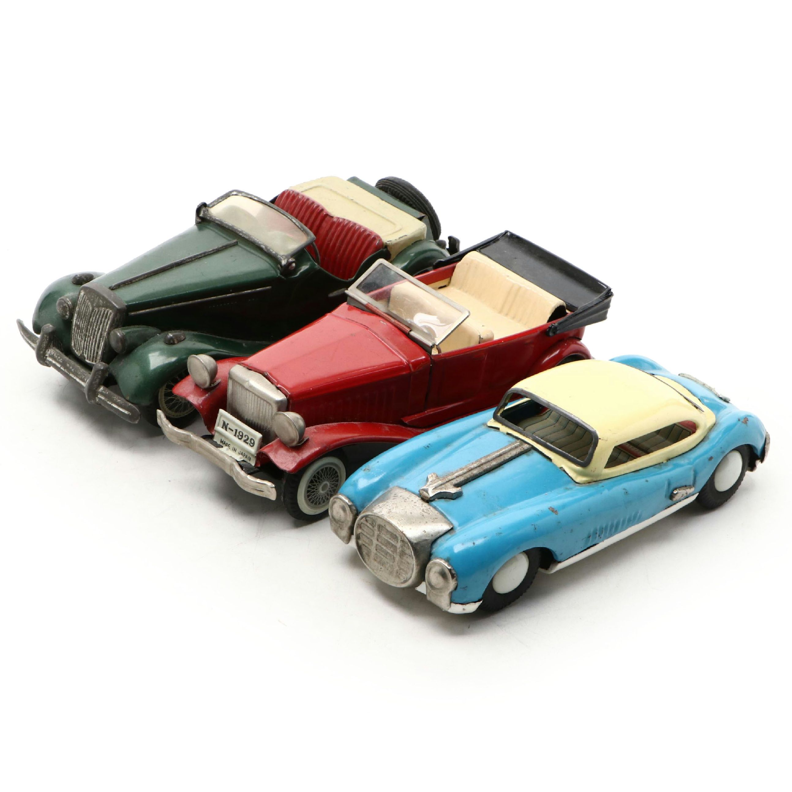SSS Old Timer Convertible with More Tin Toy Cars, Mid to Late 20th Century