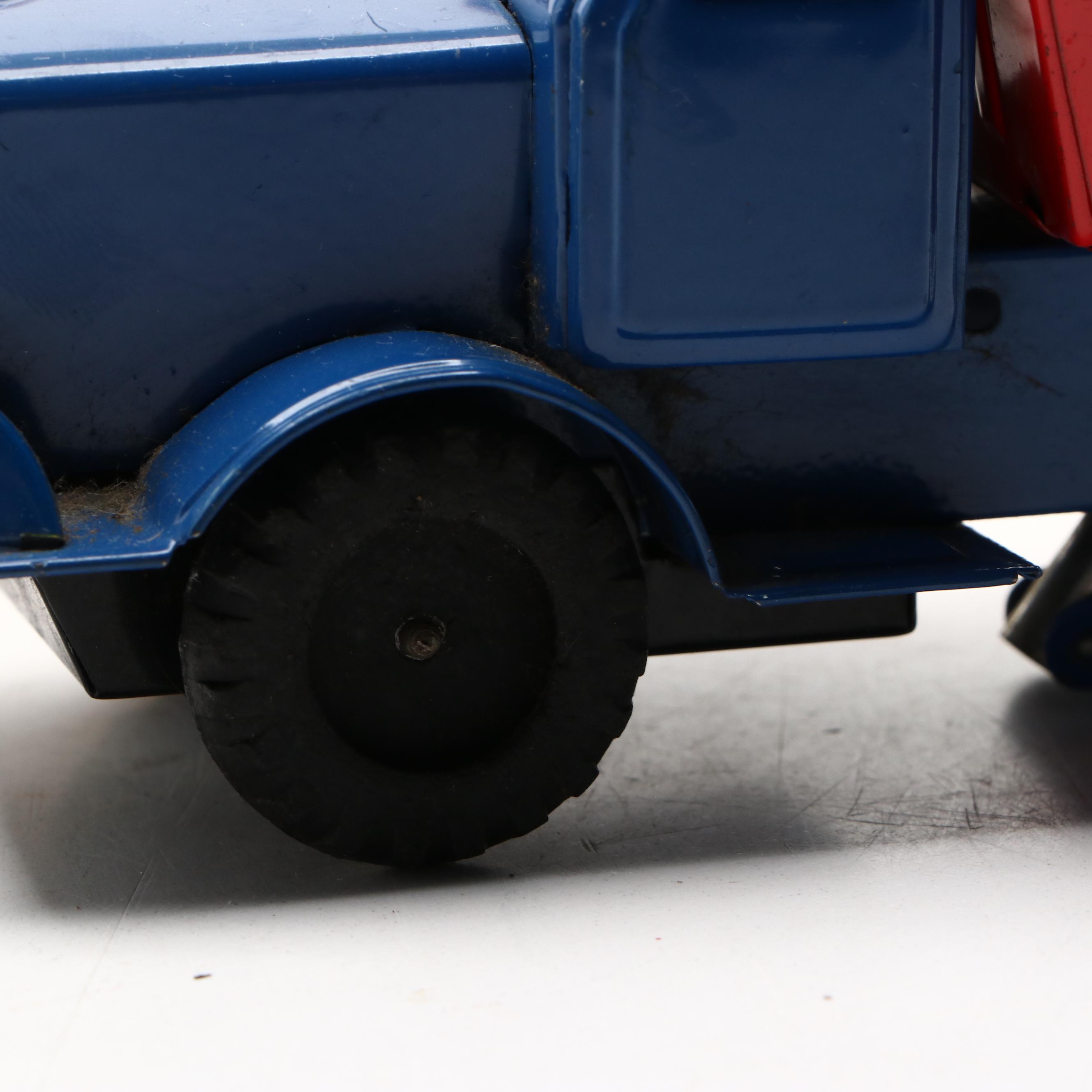 Vintage Old Timer "Old Smoky" Fire Truck with More Friction-Powered Tin Cars