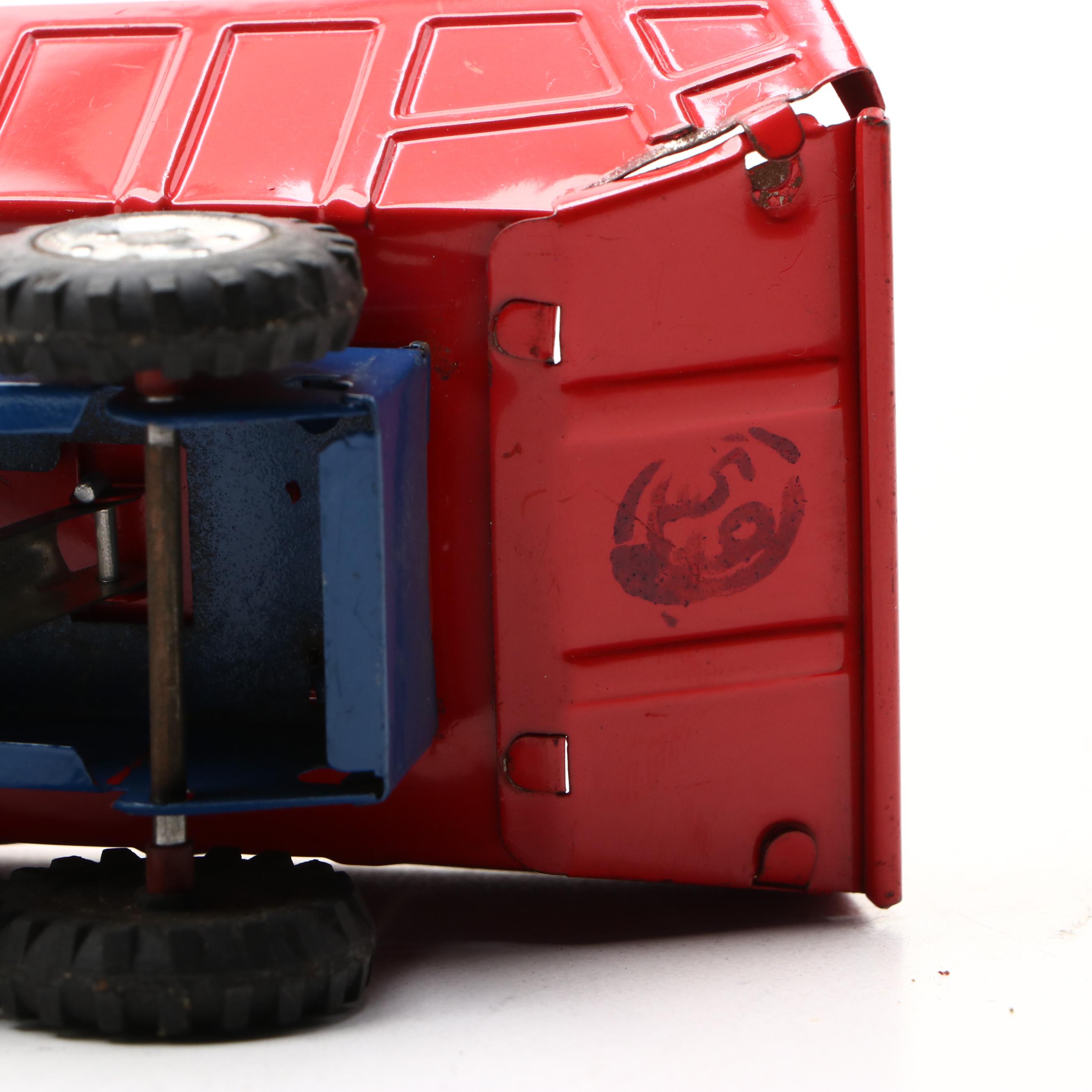 Vintage Old Timer "Old Smoky" Fire Truck with More Friction-Powered Tin Cars