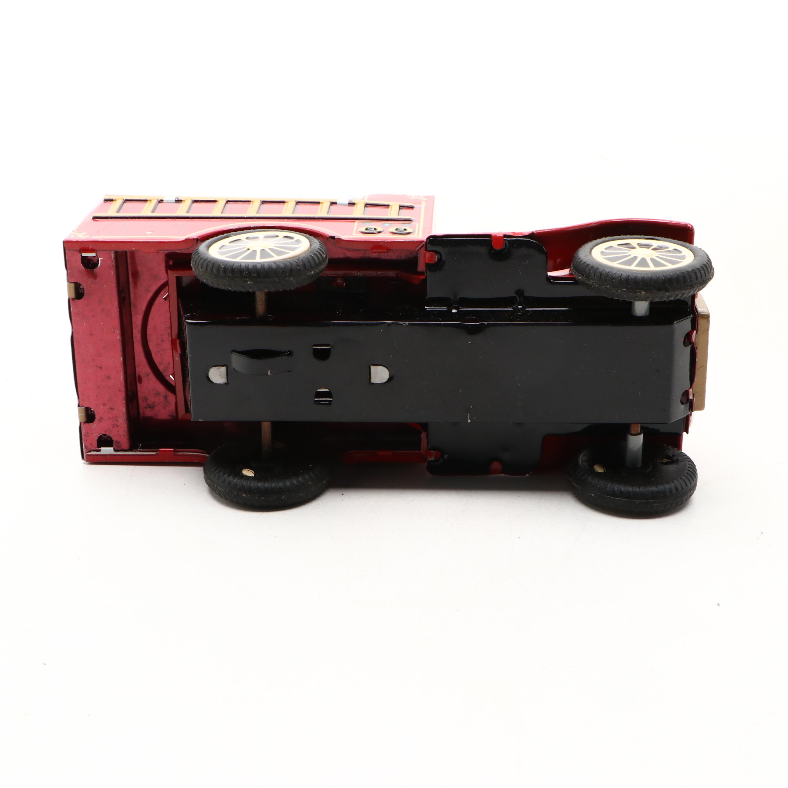 Vintage Old Timer "Old Smoky" Fire Truck with More Friction-Powered Tin Cars