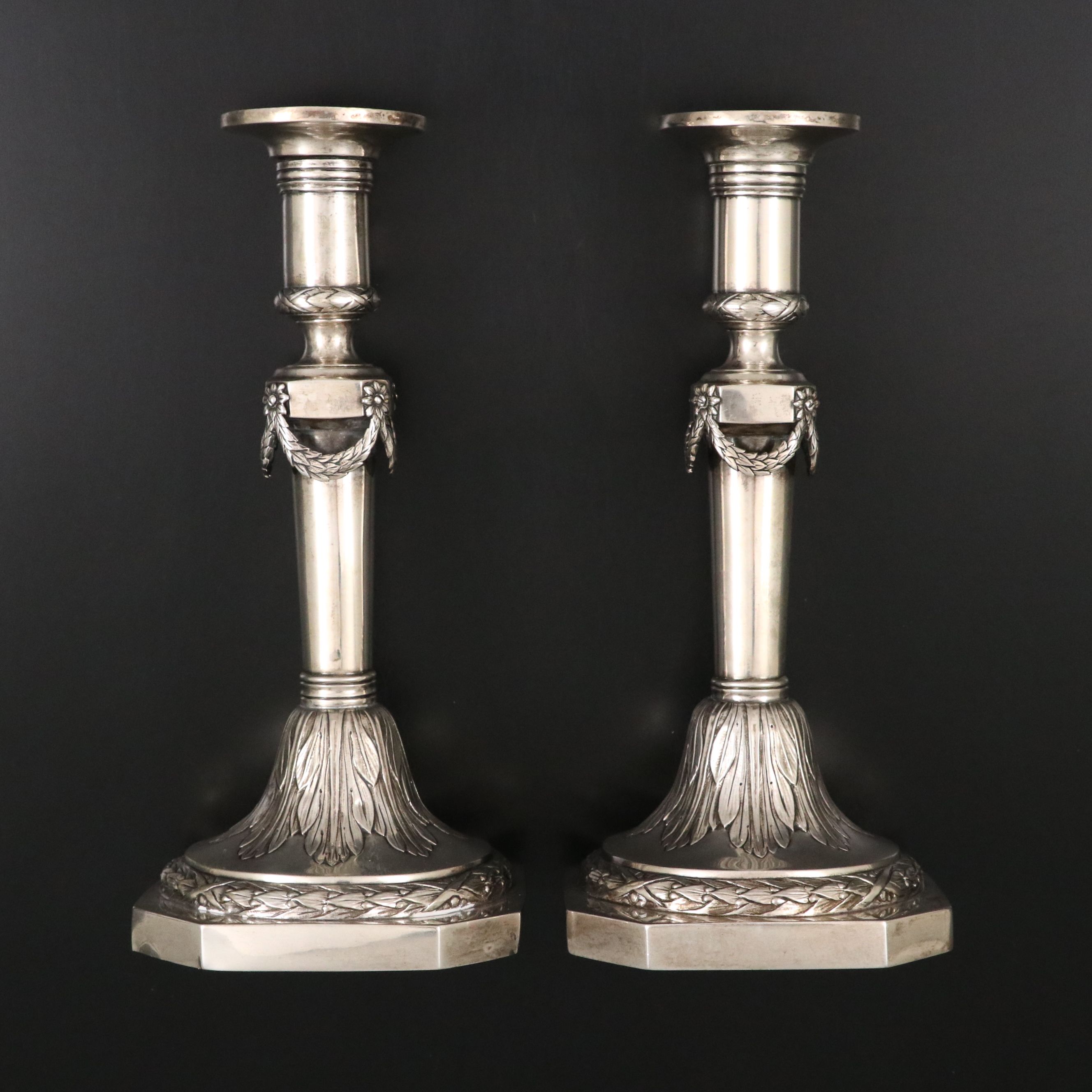 German Hanau 800 Silver Candlesticks, Late 19th/Early 20th Century