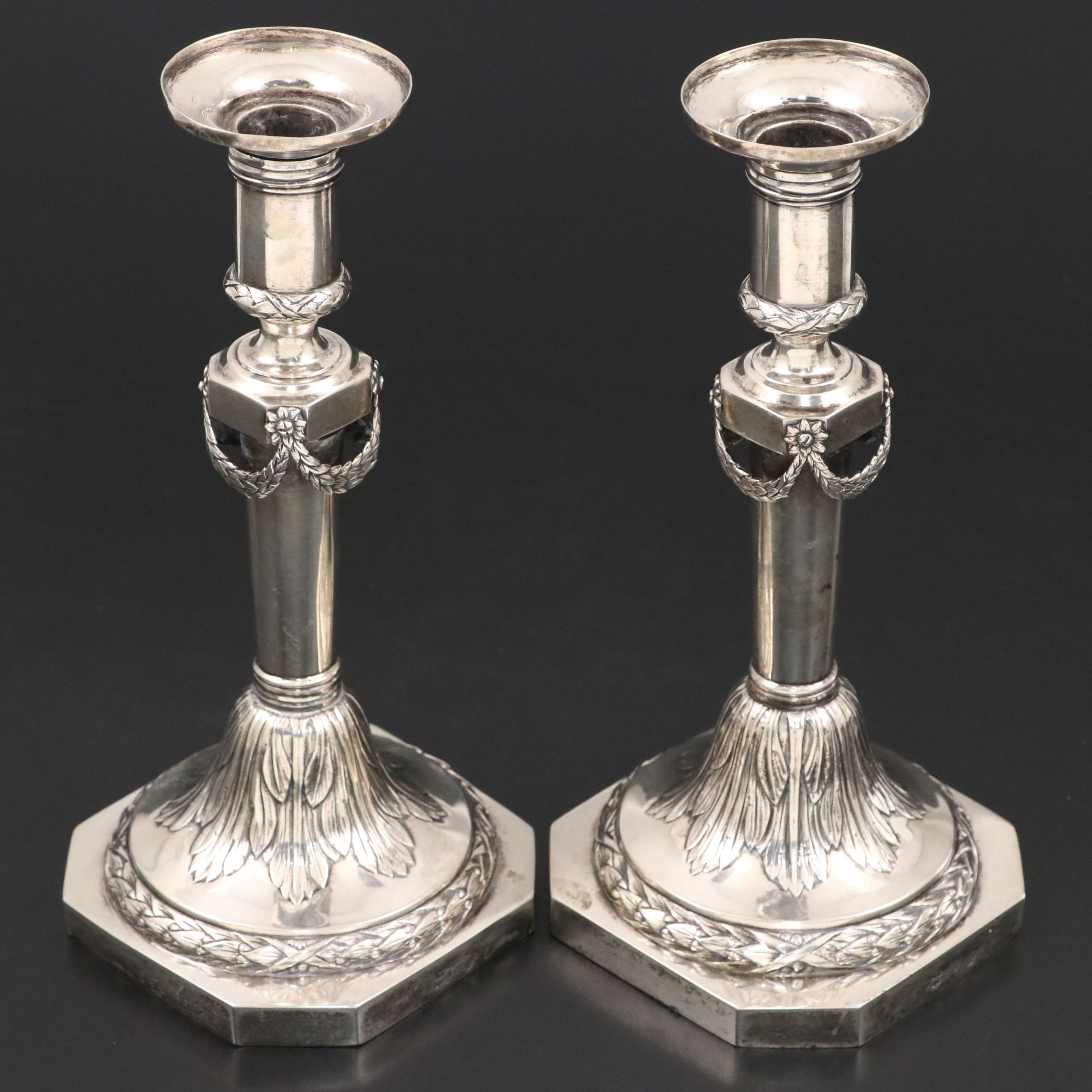 German Hanau 800 Silver Candlesticks, Late 19th/Early 20th Century