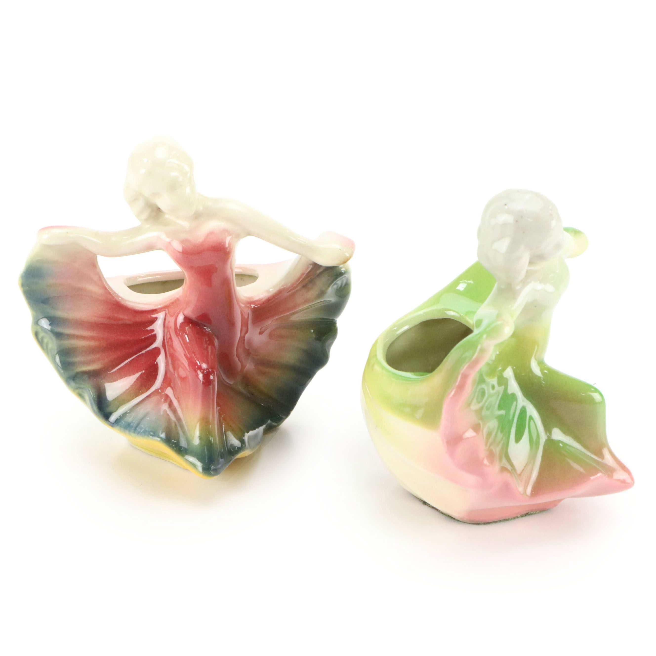 Pair of Vintage Figural Dancing Girl Planters, Mid-20th Century