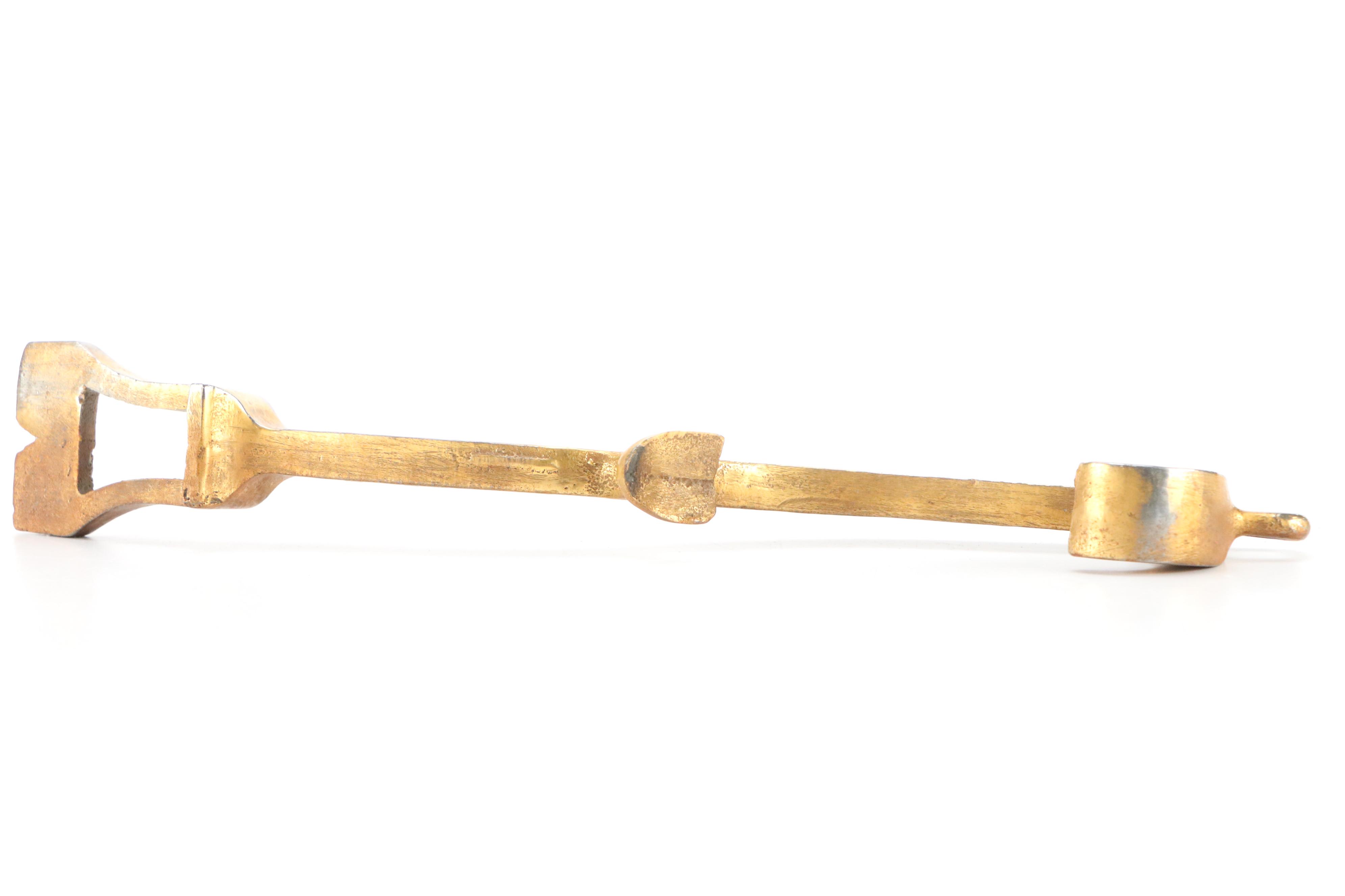 Akron Brass Mfg. Co. Fire Hydrant Wrench on Display Cushion, Early 20th Century