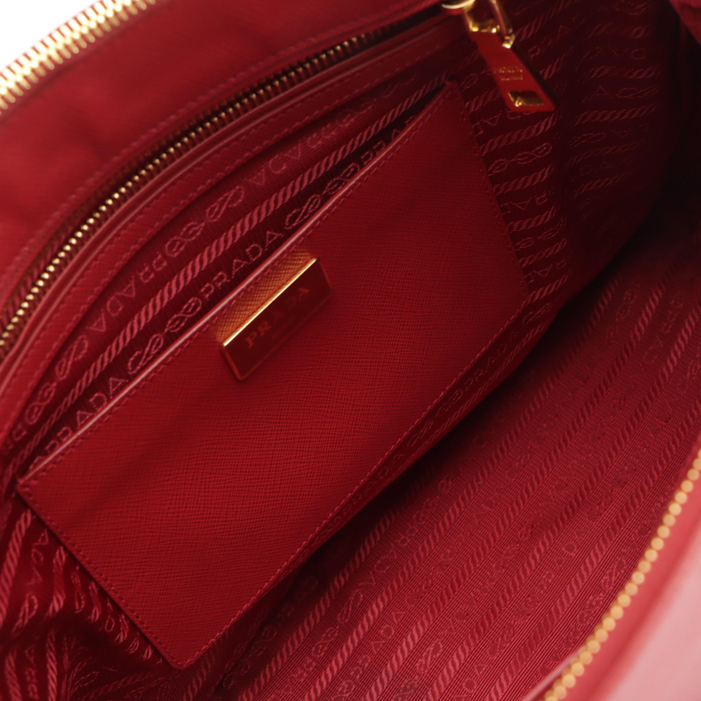Prada Large Double Zip Galleria Two-Way Bag in Cherry Red Saffiano Lux Leather