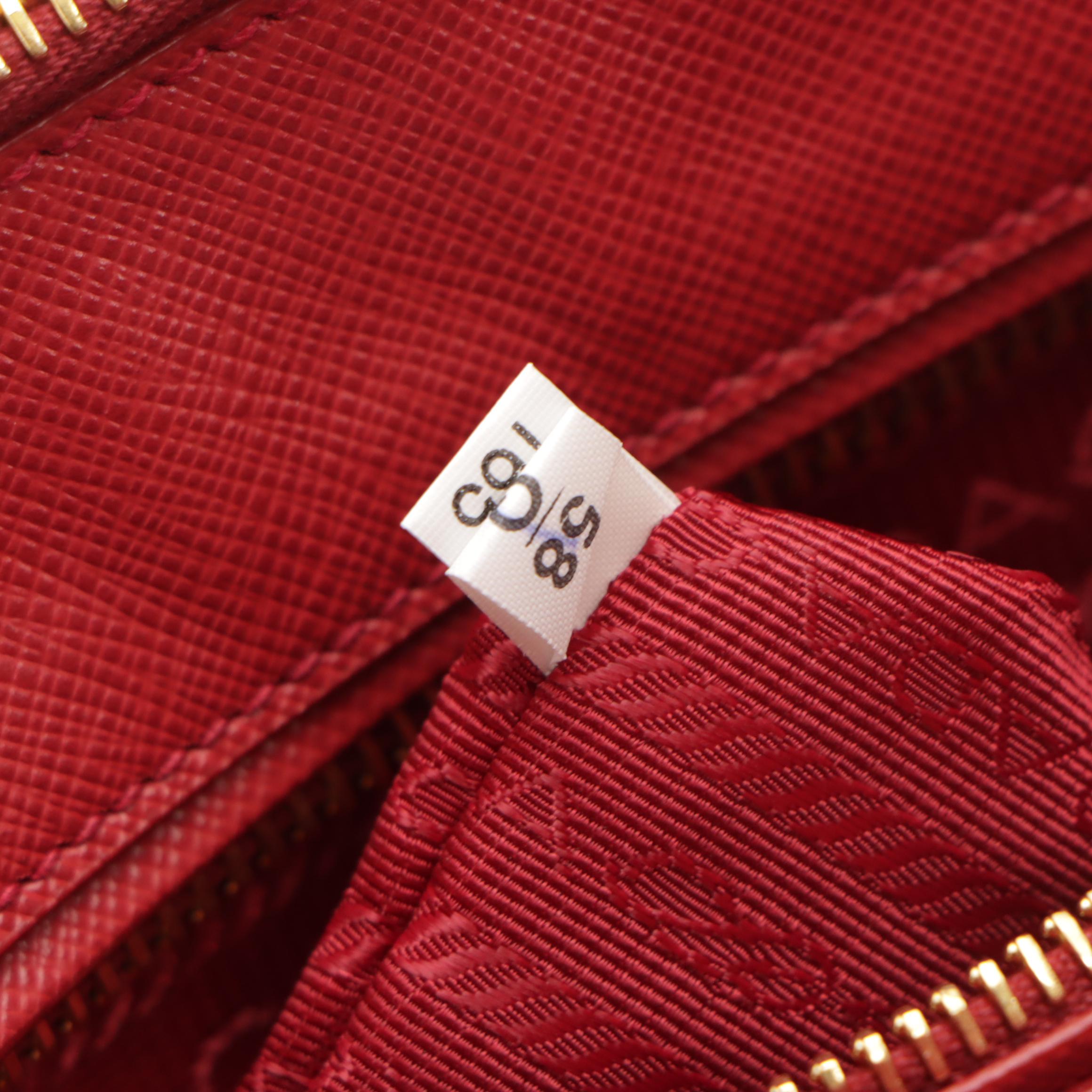 Prada Large Double Zip Galleria Two-Way Bag in Cherry Red Saffiano Lux Leather