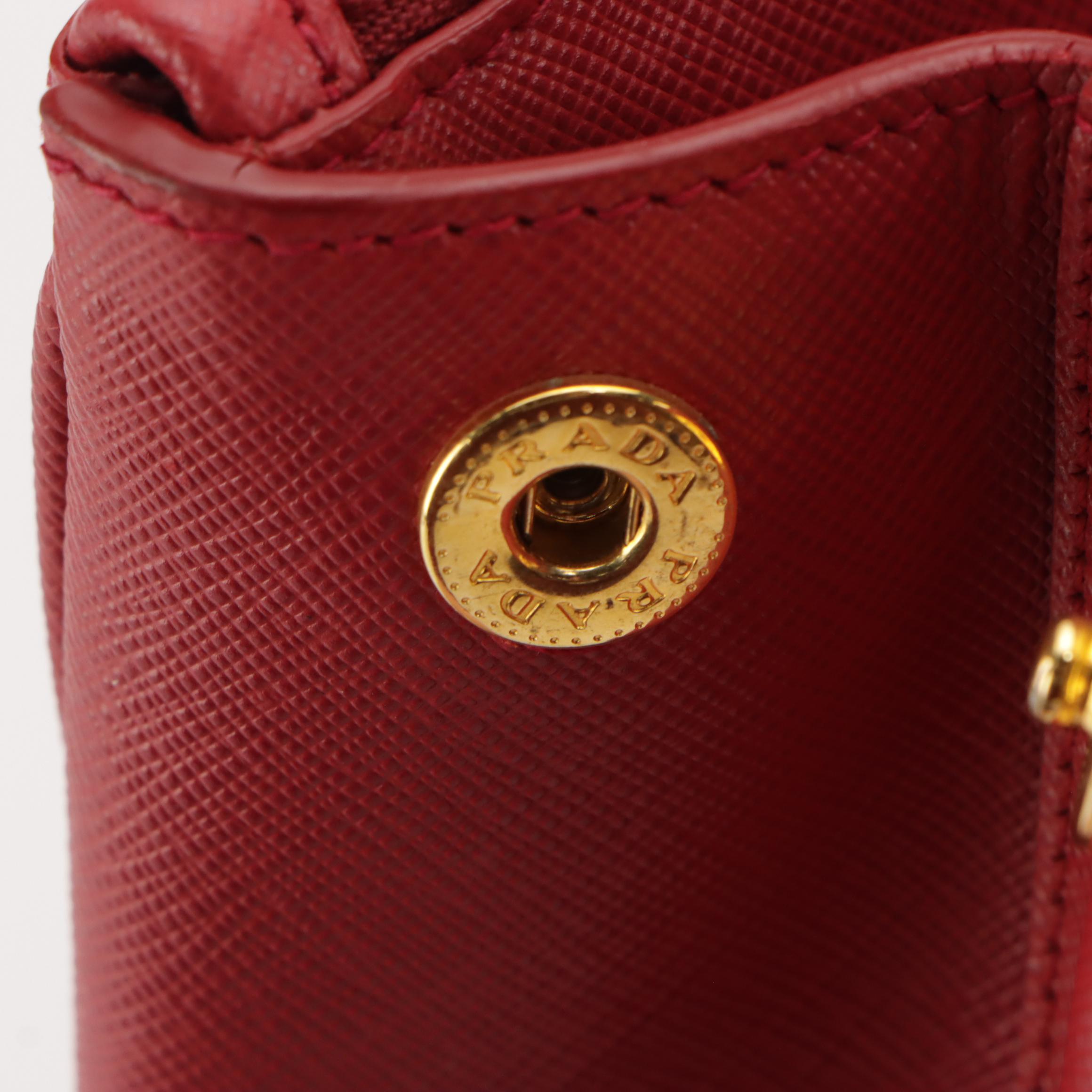 Prada Large Double Zip Galleria Two-Way Bag in Cherry Red Saffiano Lux Leather