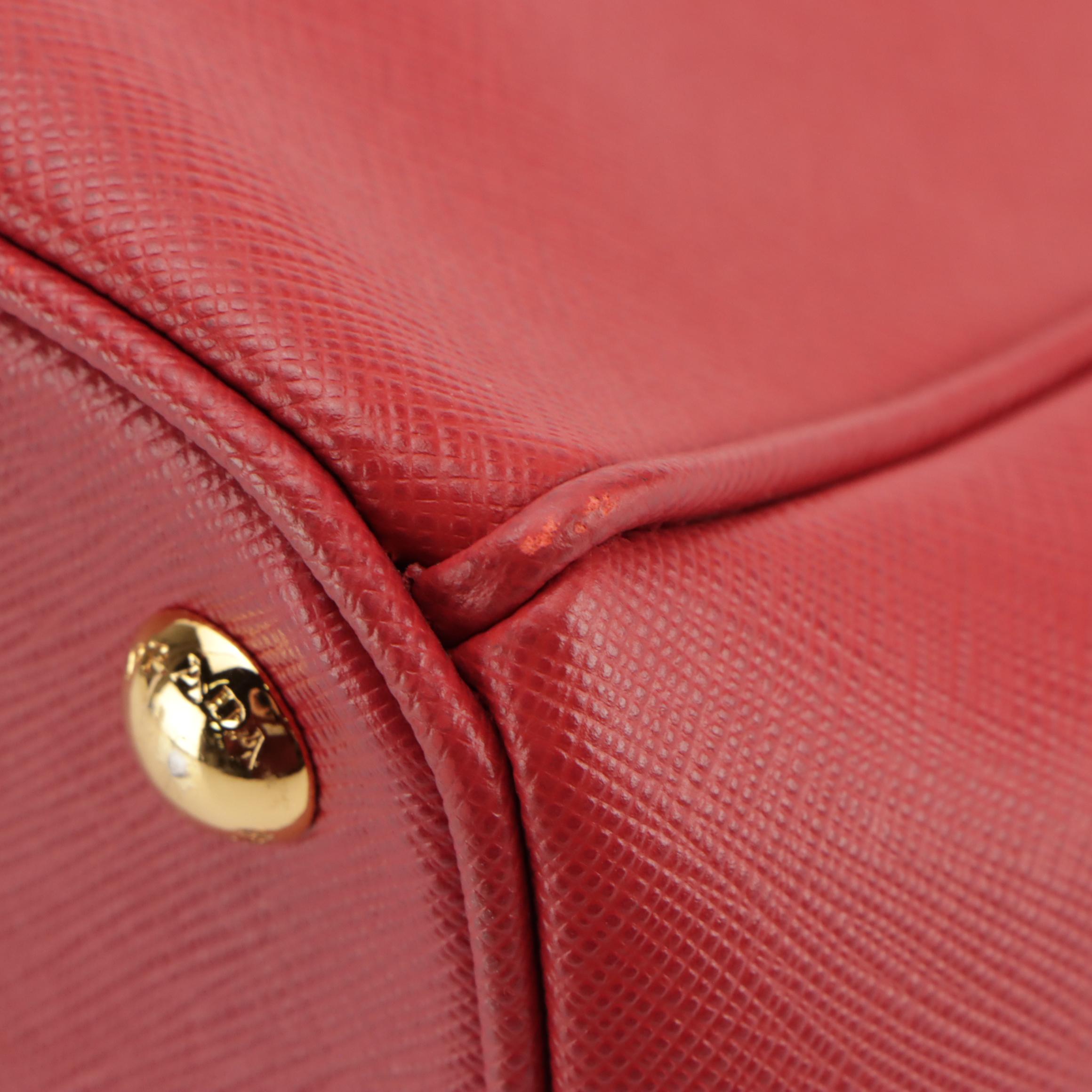 Prada Large Double Zip Galleria Two-Way Bag in Cherry Red Saffiano Lux Leather