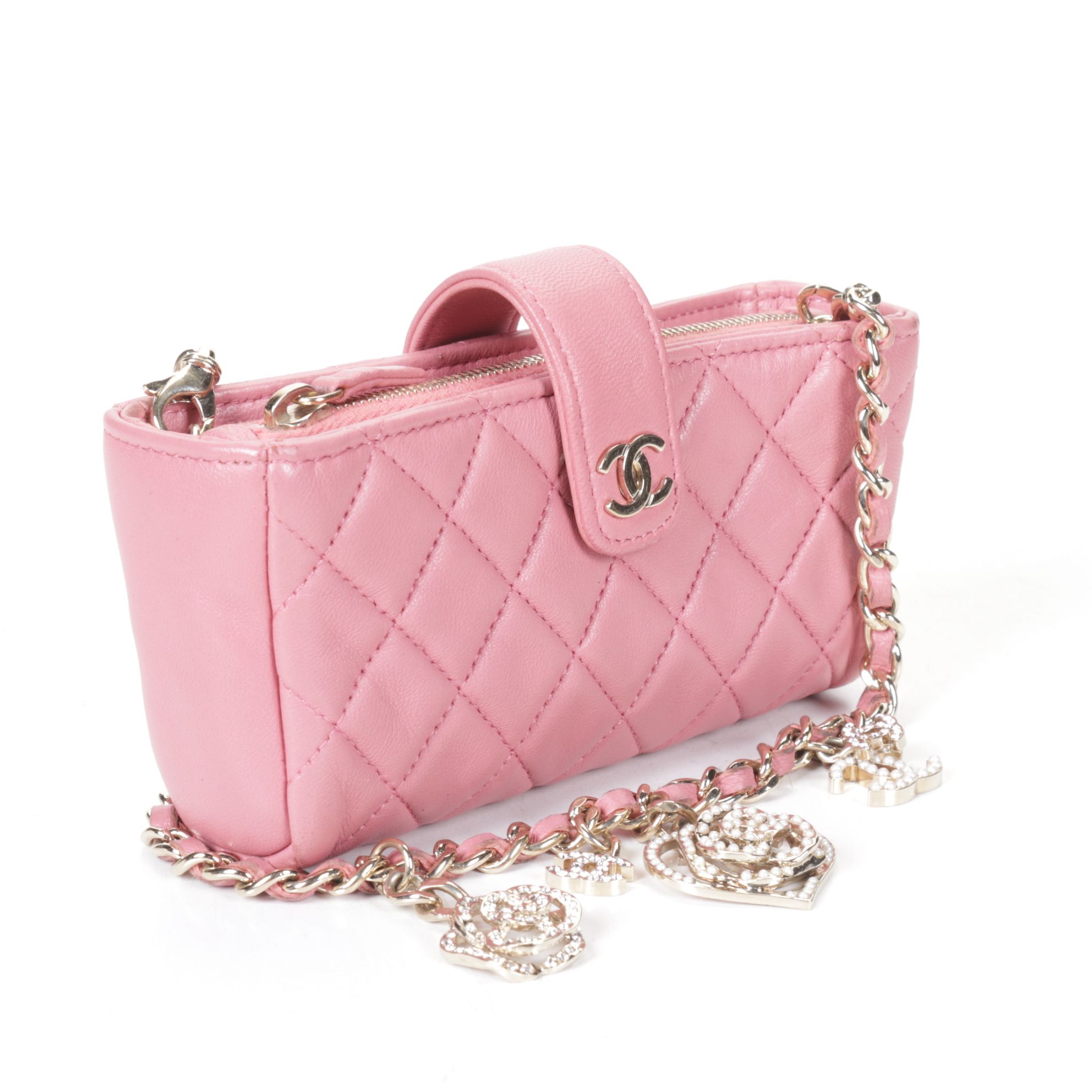 Chanel Pink Valentine Charms Quilted Lambskin Cross-Body Mini Phone Bag