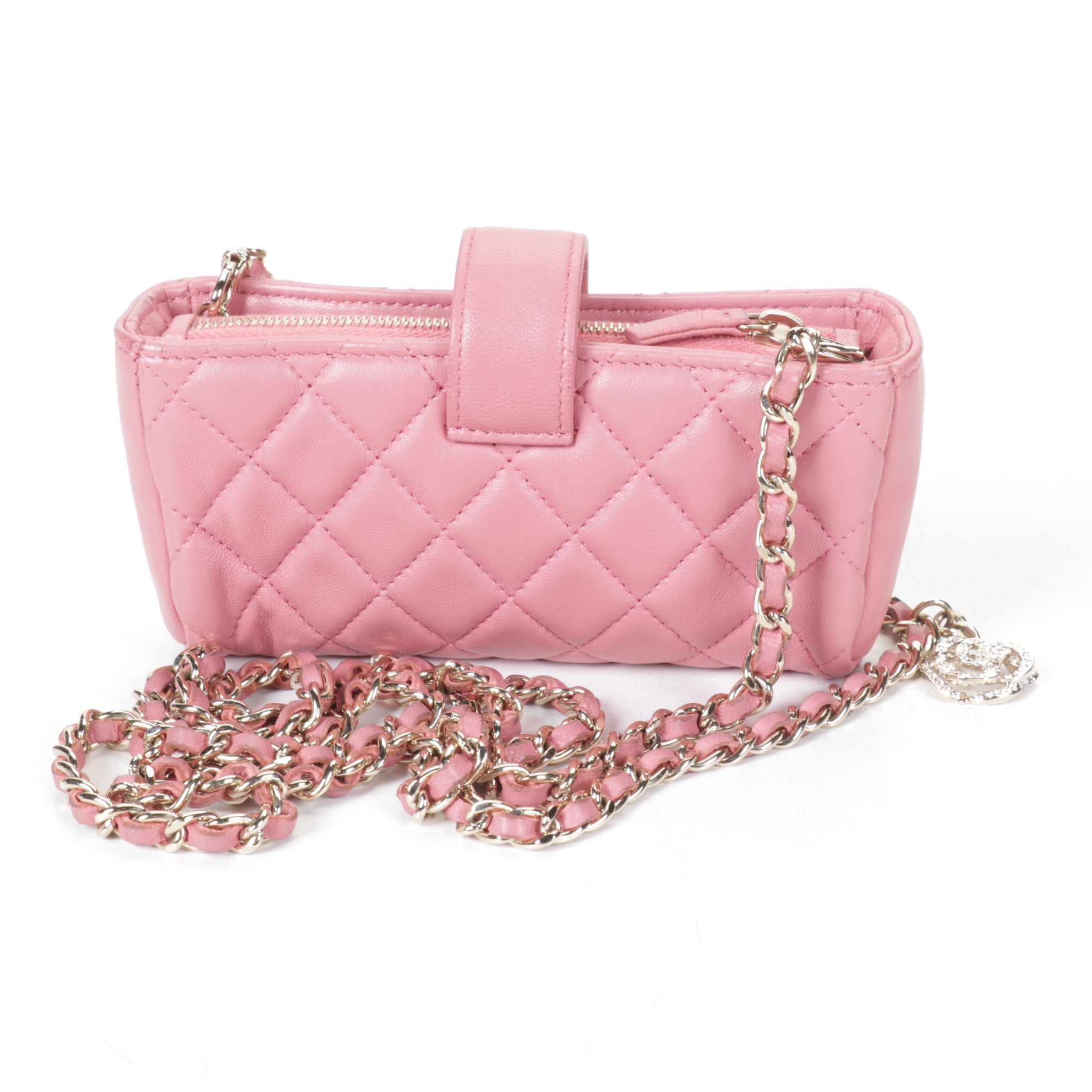 Chanel Pink Valentine Charms Quilted Lambskin Cross-Body Mini Phone Bag