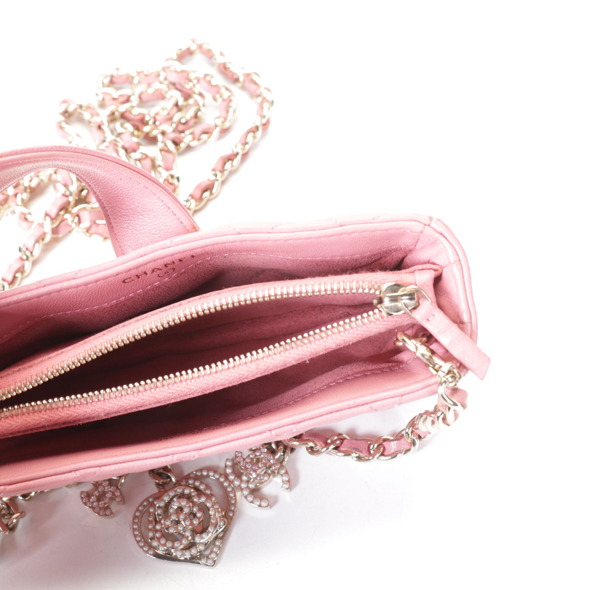 Chanel Pink Valentine Charms Quilted Lambskin Cross-Body Mini Phone Bag