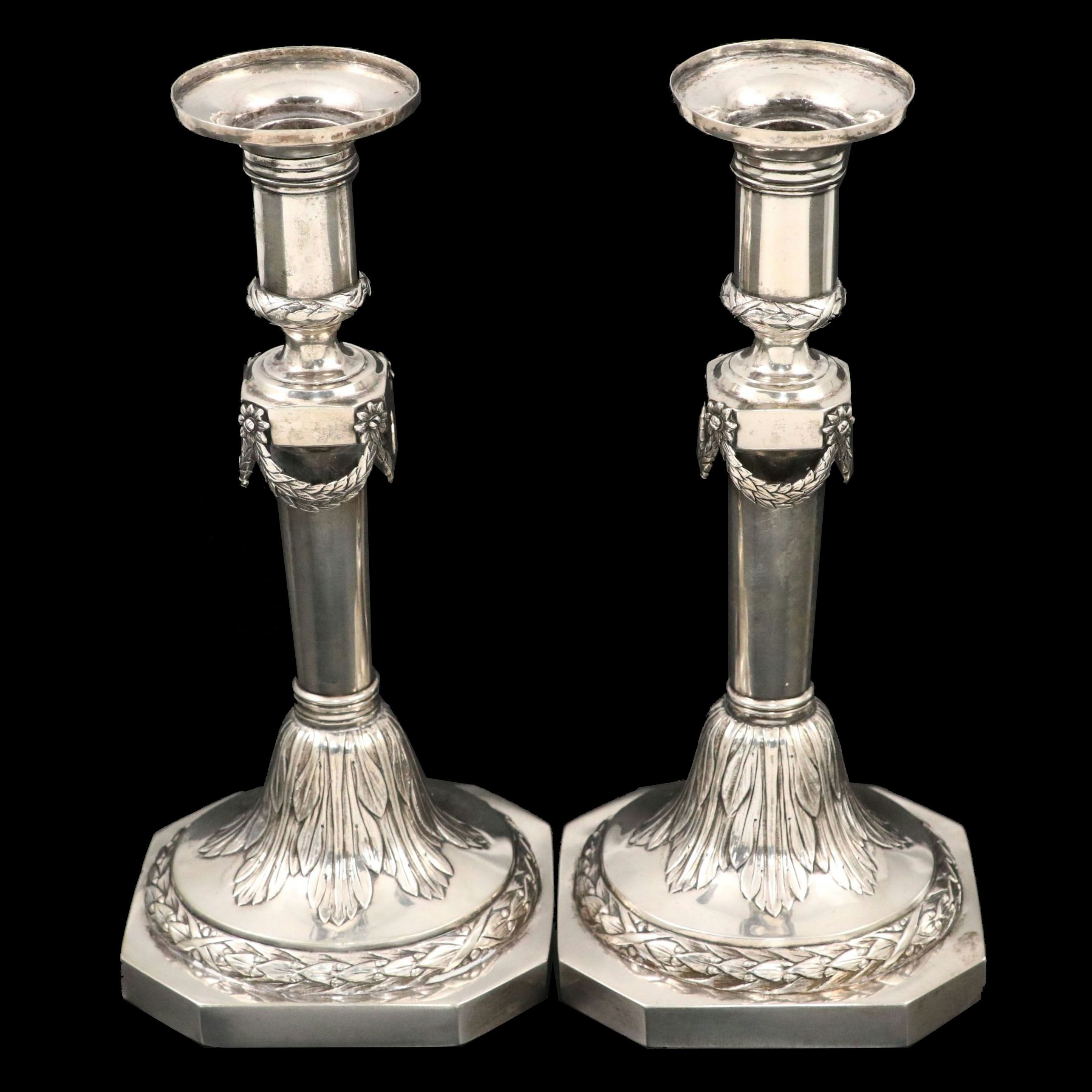 German Hanau 800 Silver Candlesticks, Late 19th/Early 20th Century