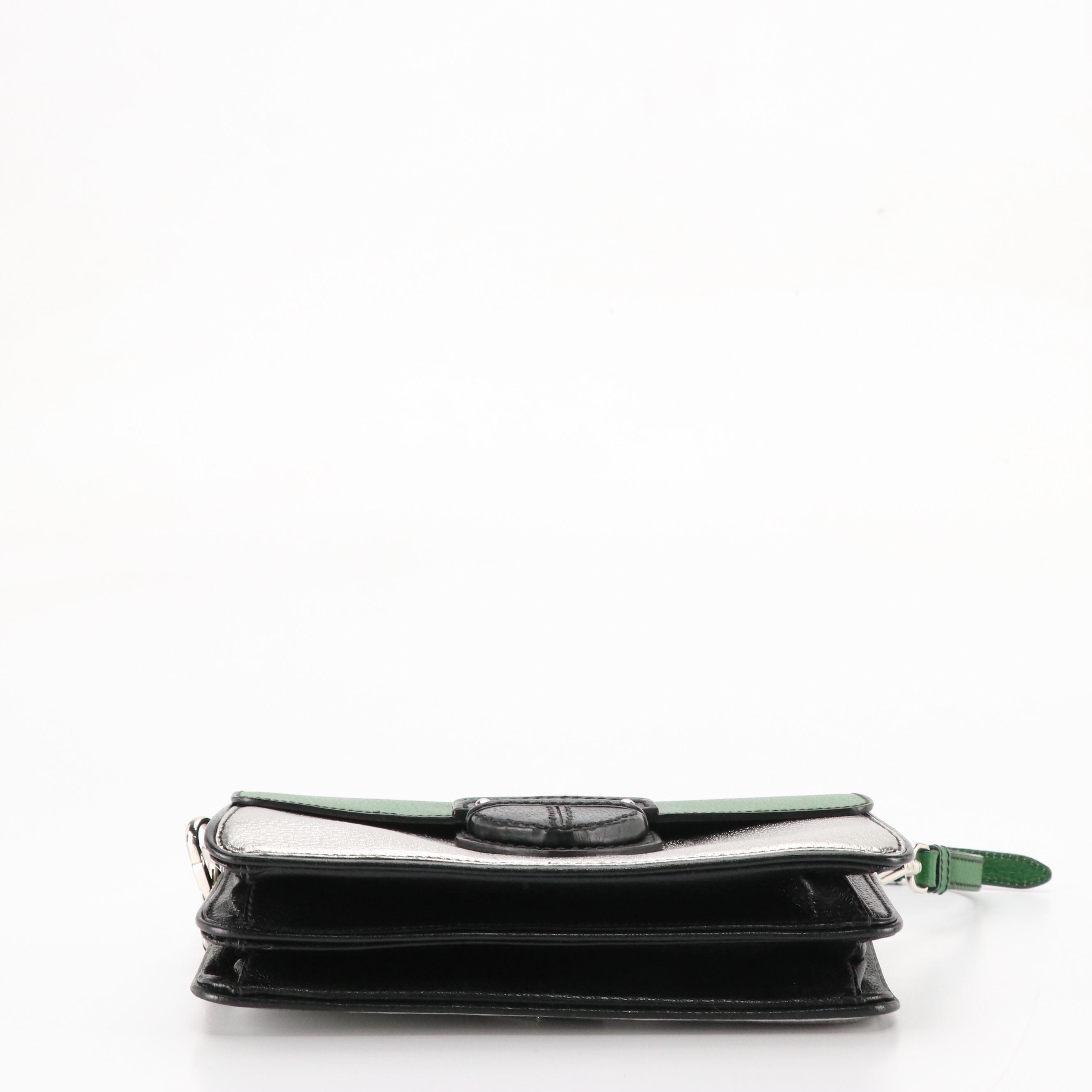Prada Crossbody Clutch Bag in Black, Green and Metallic Silver Cinghiale Leather