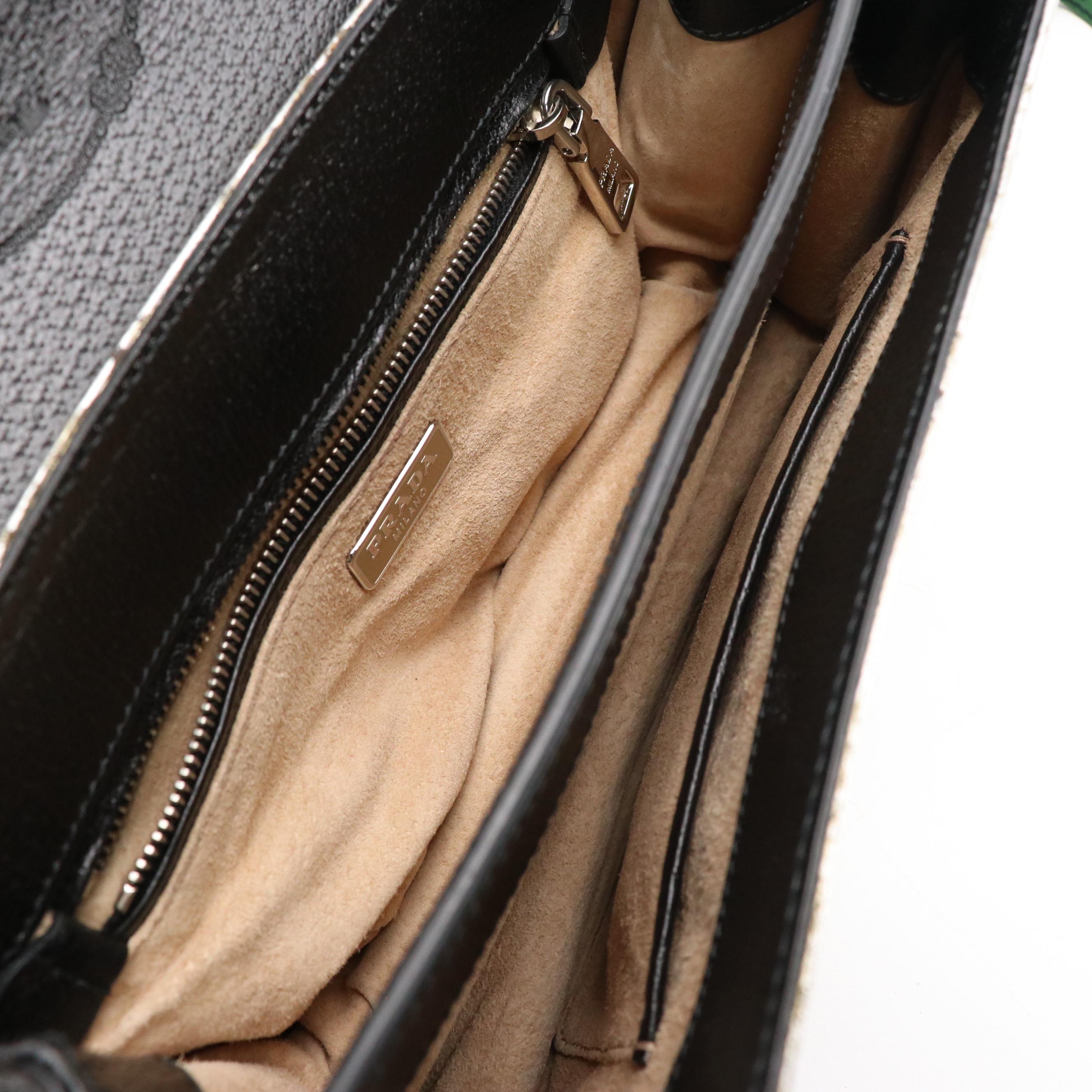 Prada Crossbody Clutch Bag in Black, Green and Metallic Silver Cinghiale Leather