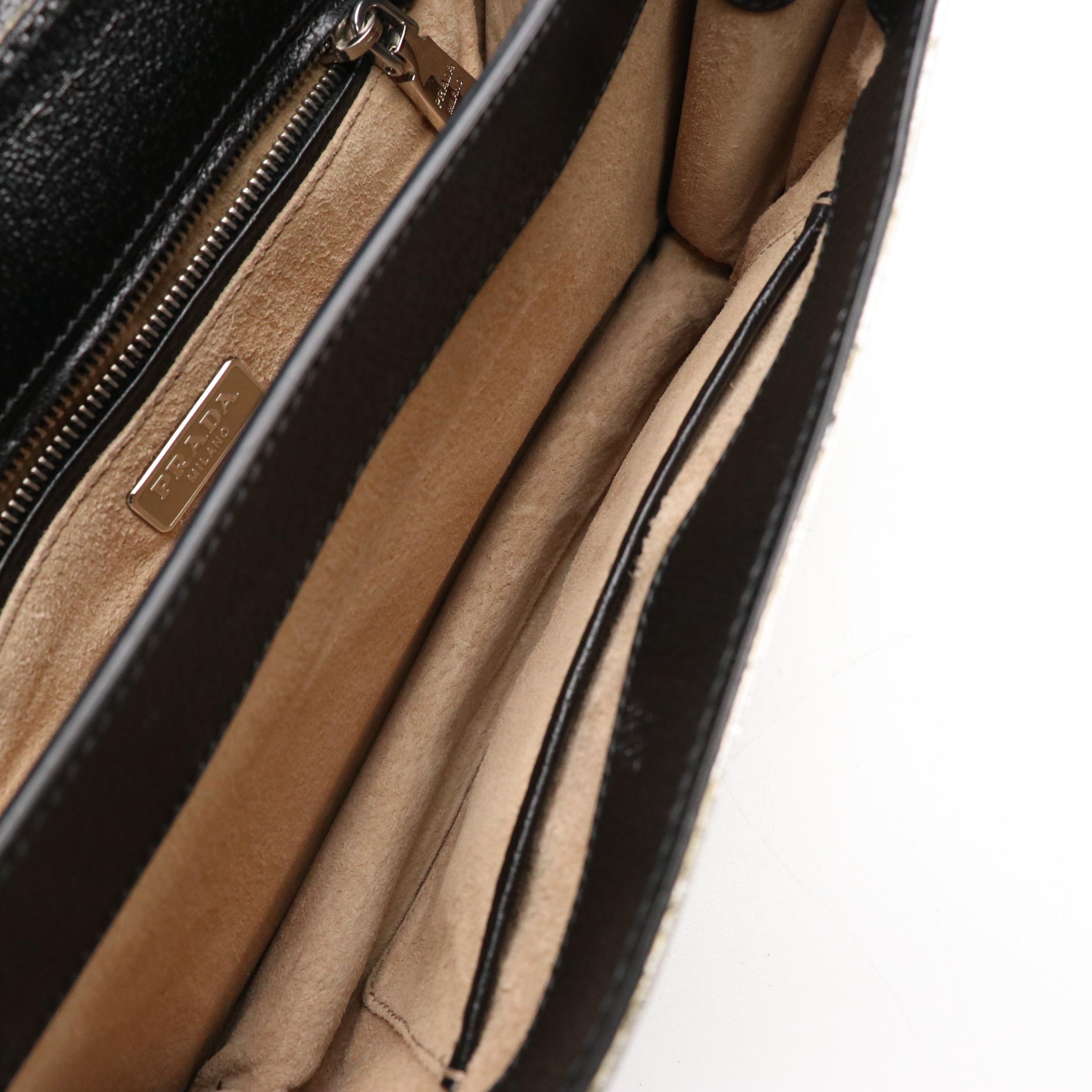 Prada Crossbody Clutch Bag in Black, Green and Metallic Silver Cinghiale Leather