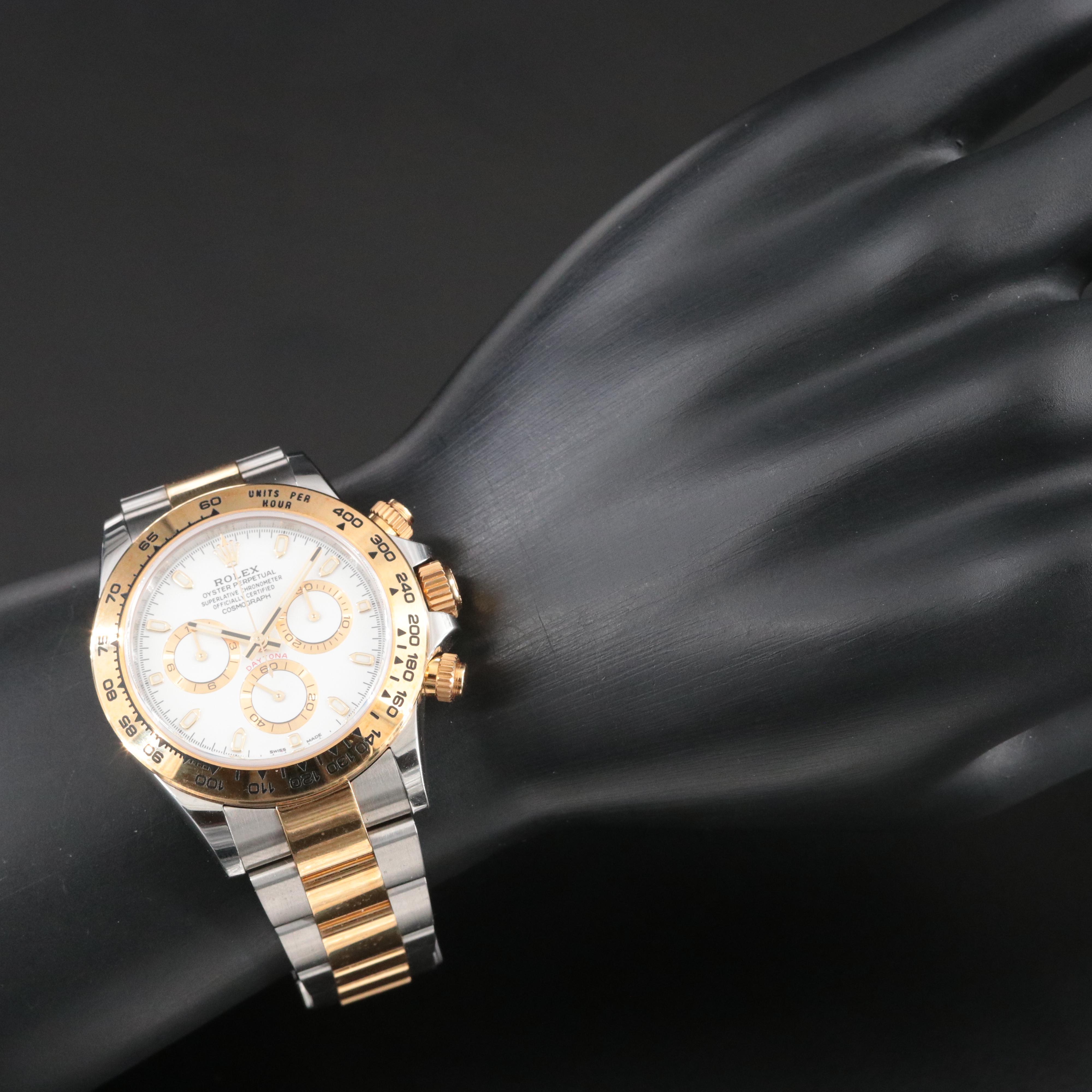 Rolex Cosmograph Daytona Rolesor 18K & Steel Oyster White Chrono Dial Watch