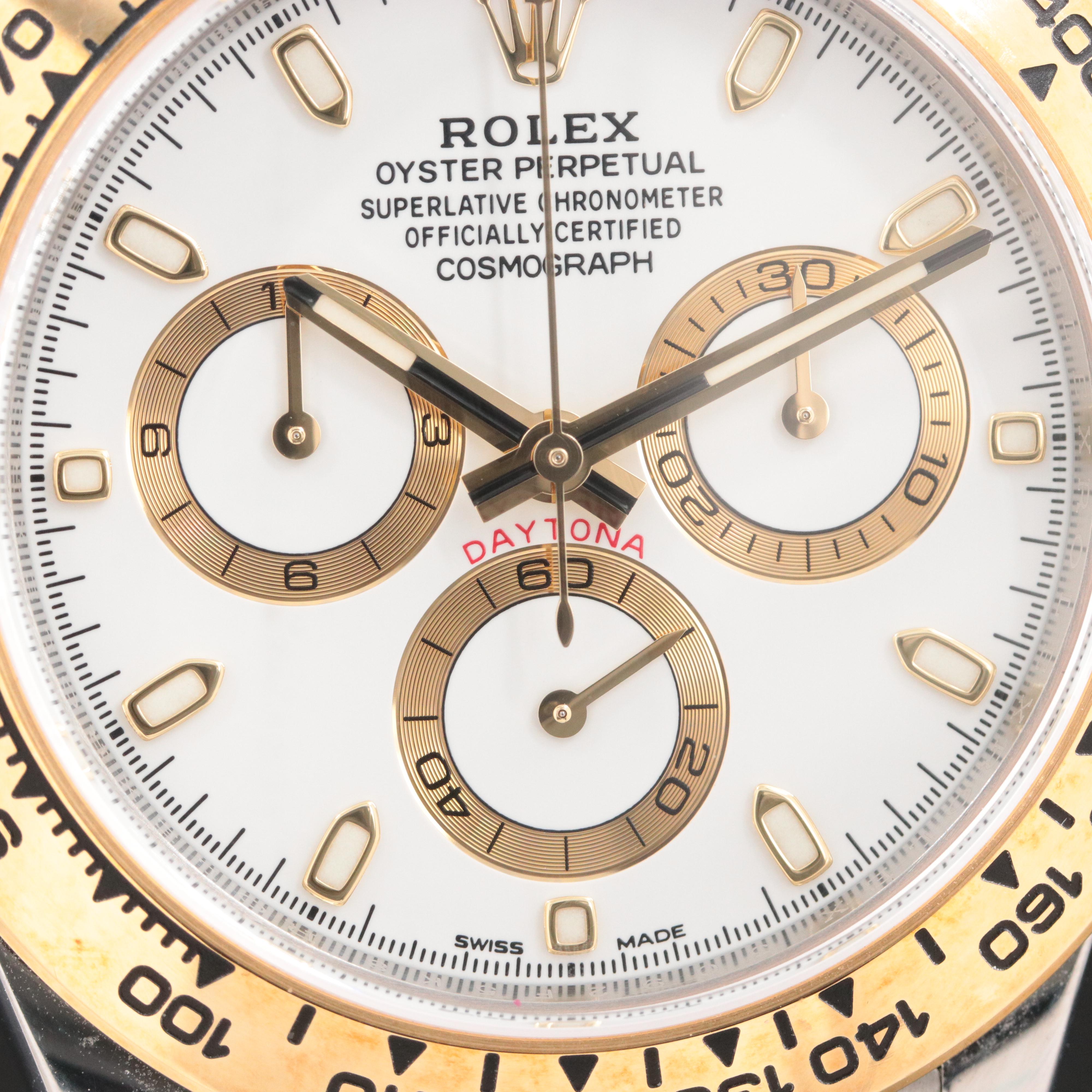 Rolex Cosmograph Daytona Rolesor 18K & Steel Oyster White Chrono Dial Watch