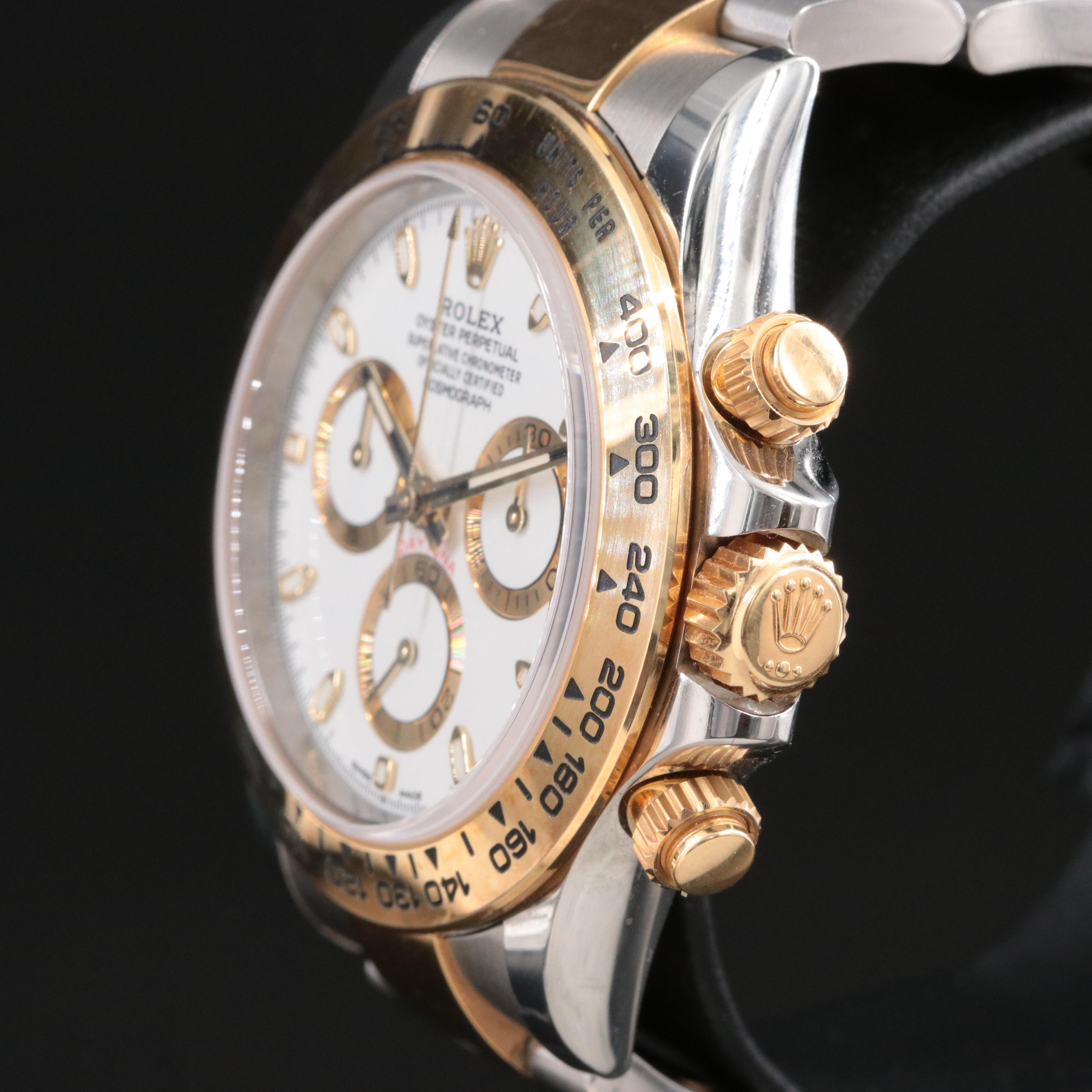 Rolex Cosmograph Daytona Rolesor 18K & Steel Oyster White Chrono Dial Watch