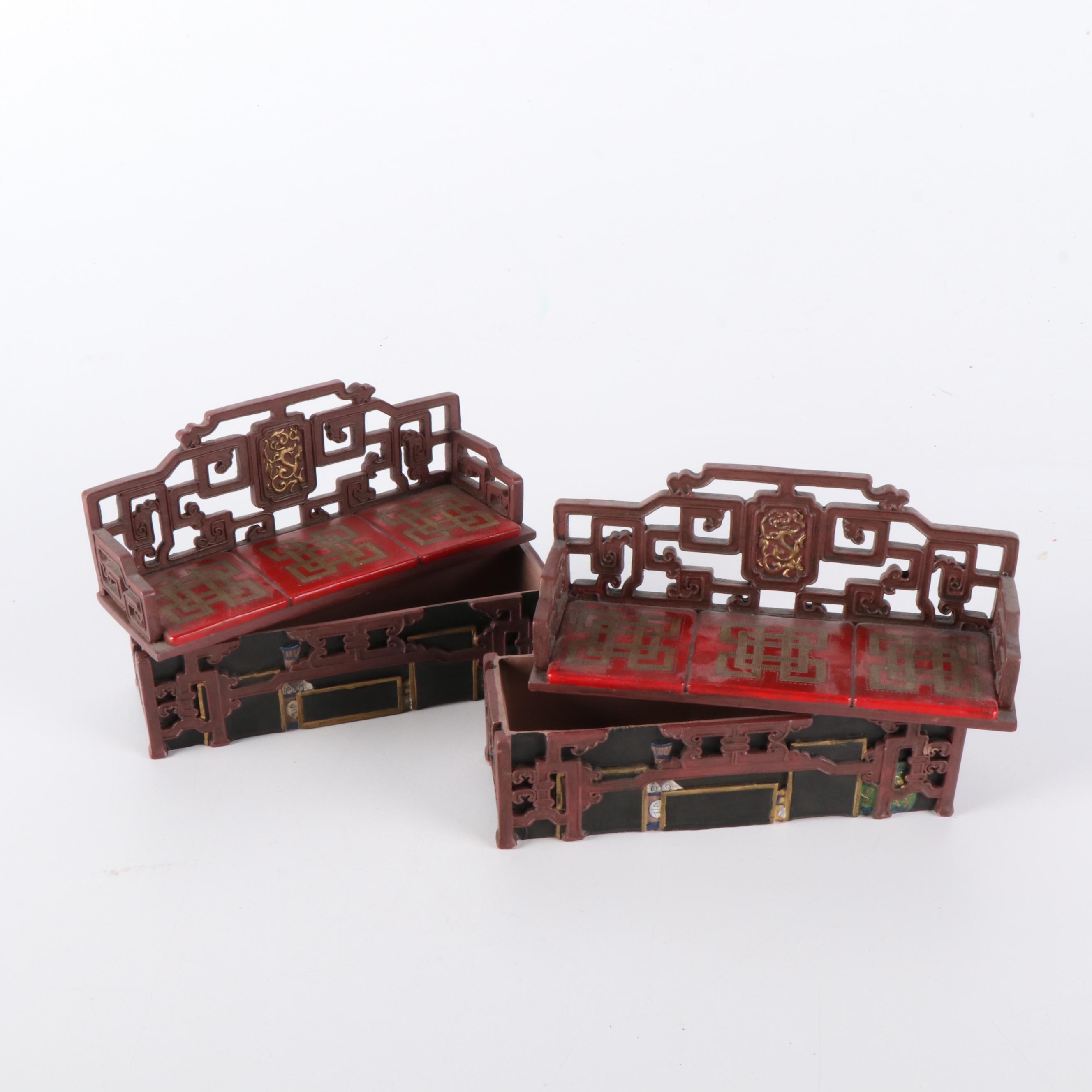 Chinese Carved Miniature Furniture, Guanyin Figure and Gemstone Bonsai