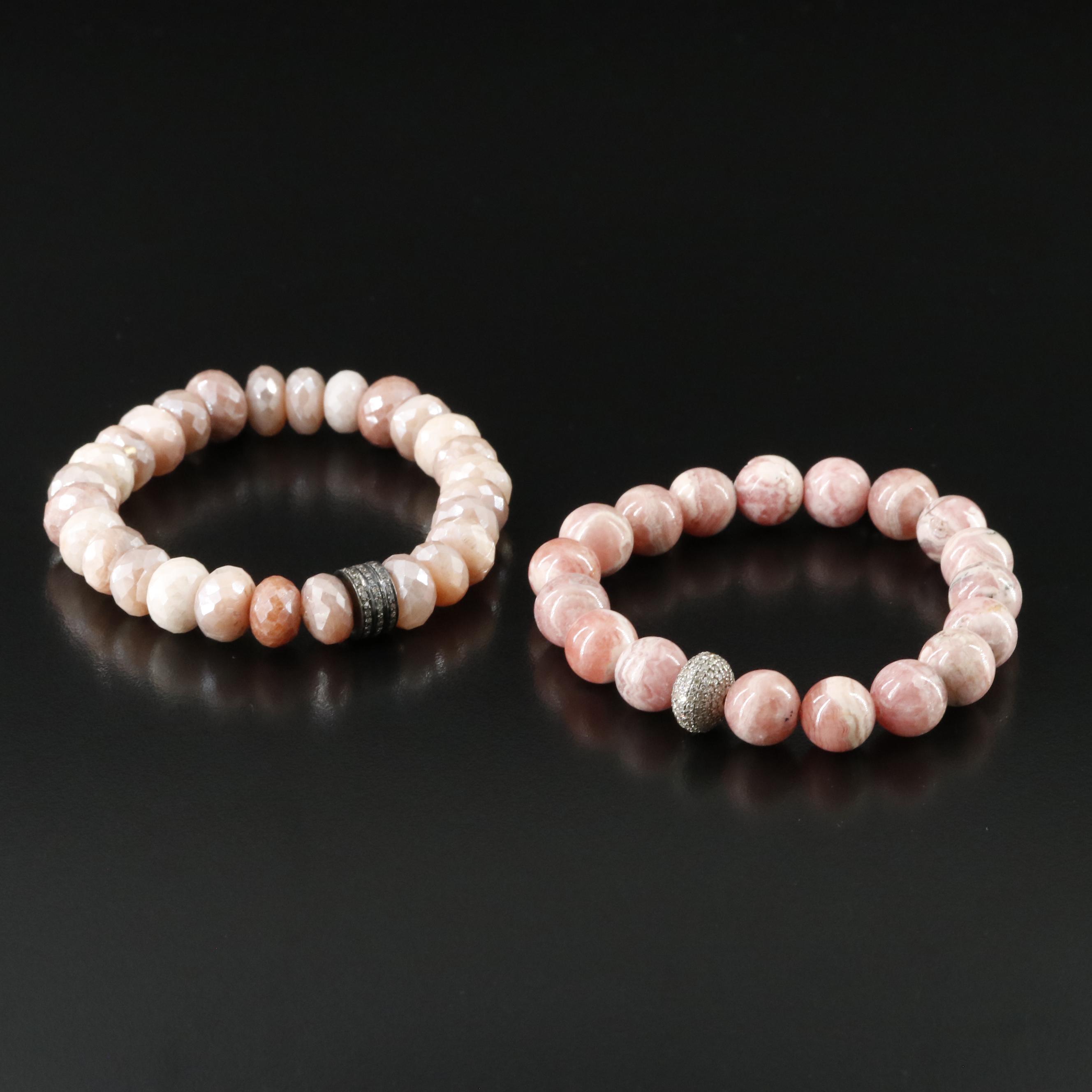 Sheryl Lowe Sterling Sunstone, Rhodochrosite and Diamond Bracelets