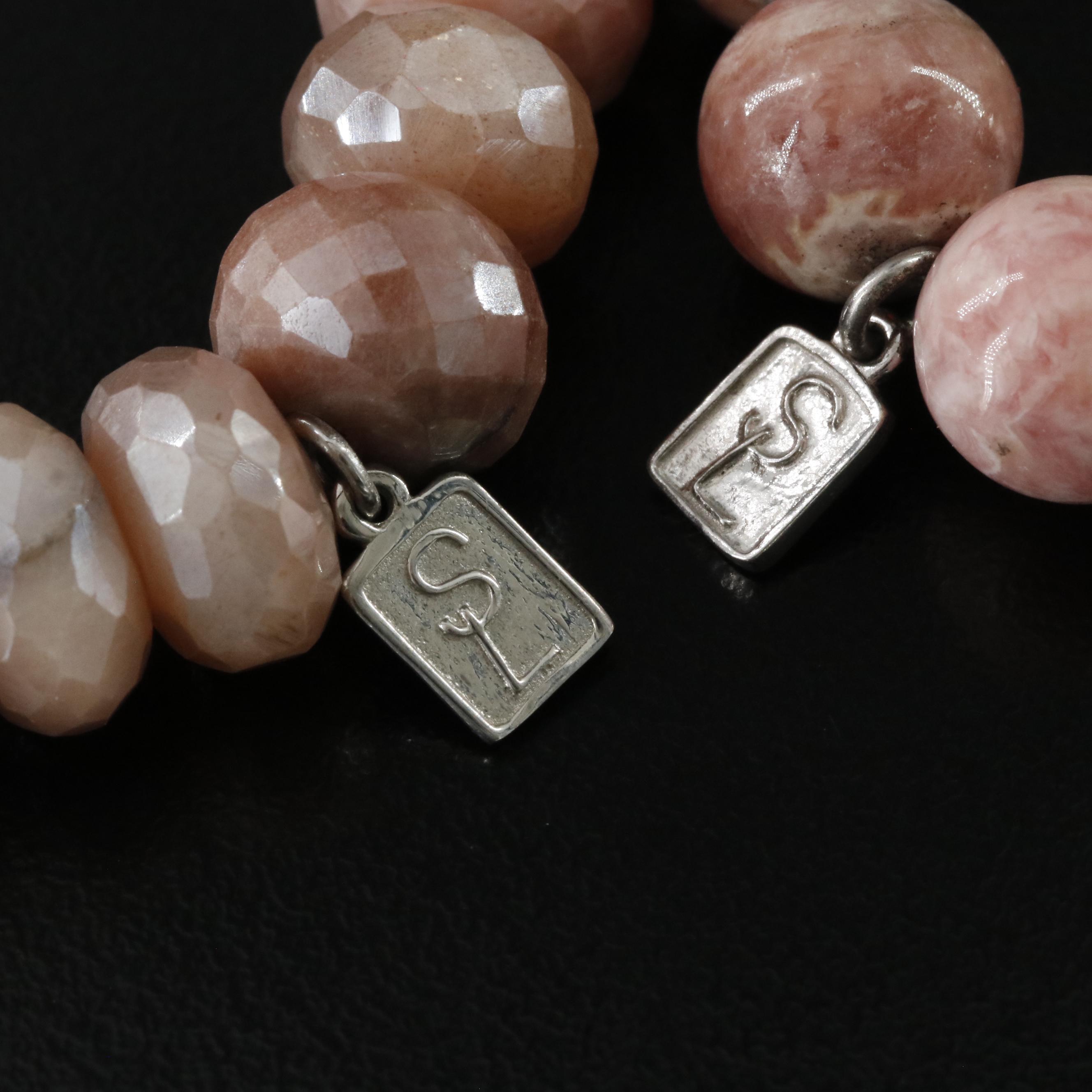 Sheryl Lowe Sterling Sunstone, Rhodochrosite and Diamond Bracelets