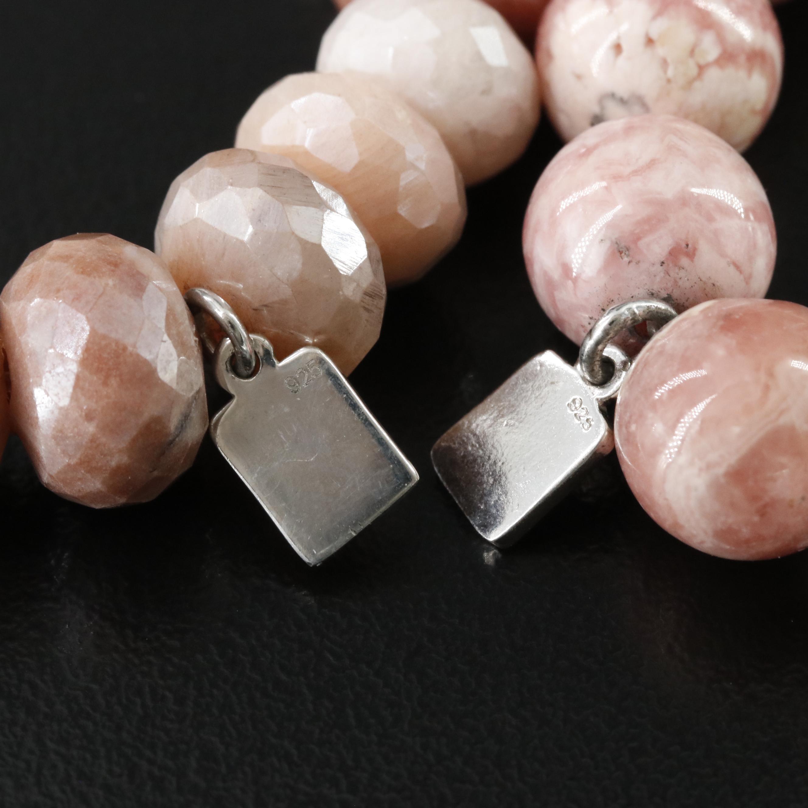 Sheryl Lowe Sterling Sunstone, Rhodochrosite and Diamond Bracelets