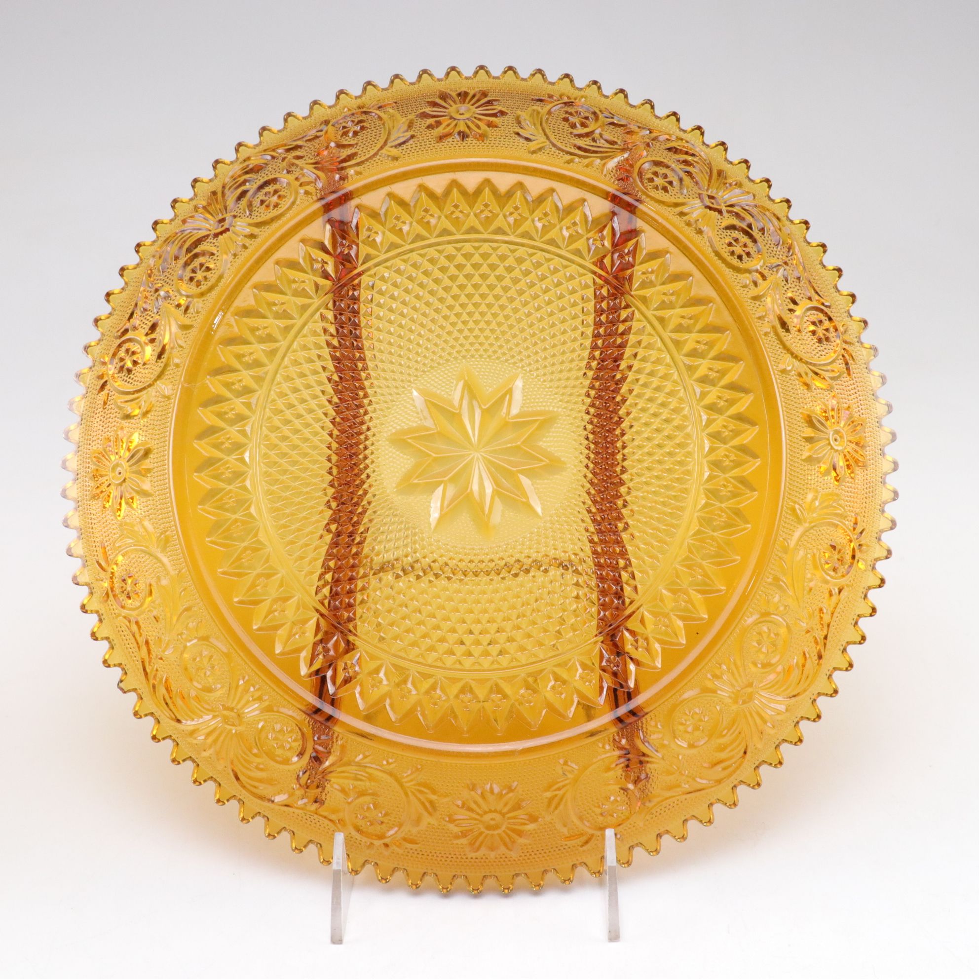 Indiana Glass "Sandwich Amber" Relish Tray & Other Glass Tableware