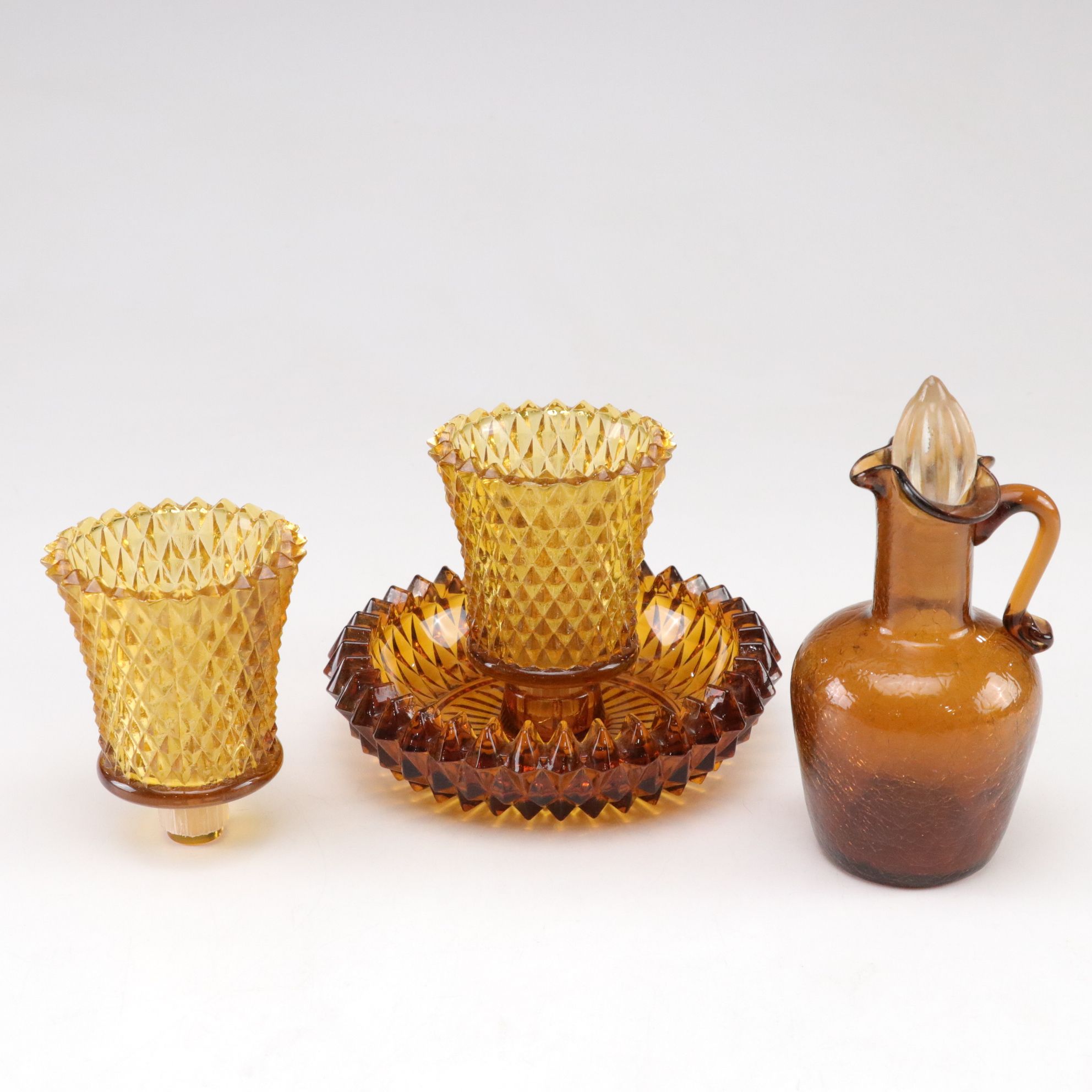 Indiana Glass "Sandwich Amber" Relish Tray & Other Glass Tableware