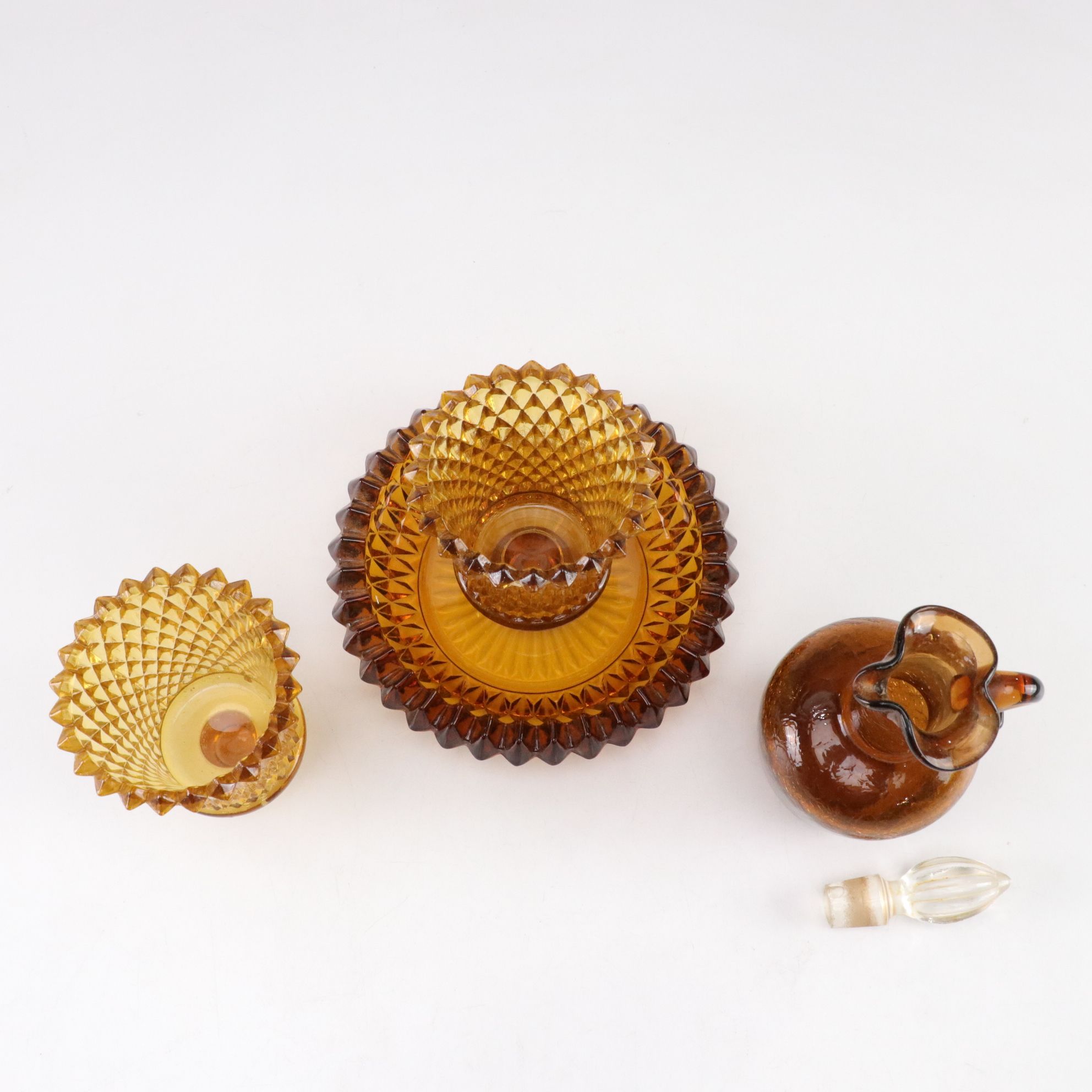 Indiana Glass "Sandwich Amber" Relish Tray & Other Glass Tableware