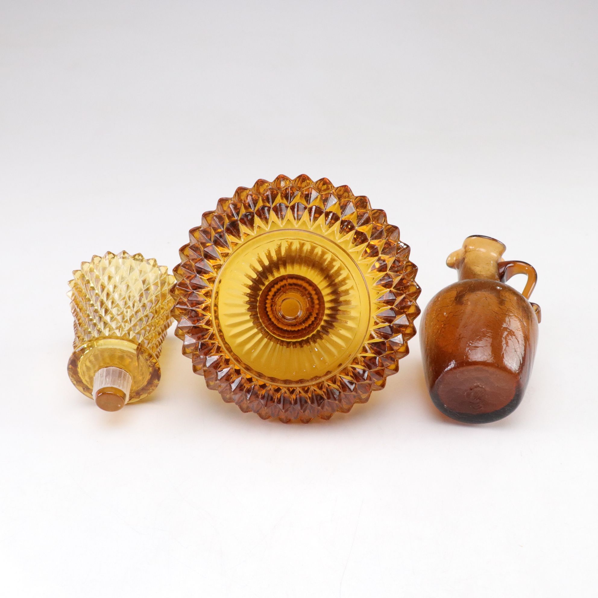 Indiana Glass "Sandwich Amber" Relish Tray & Other Glass Tableware