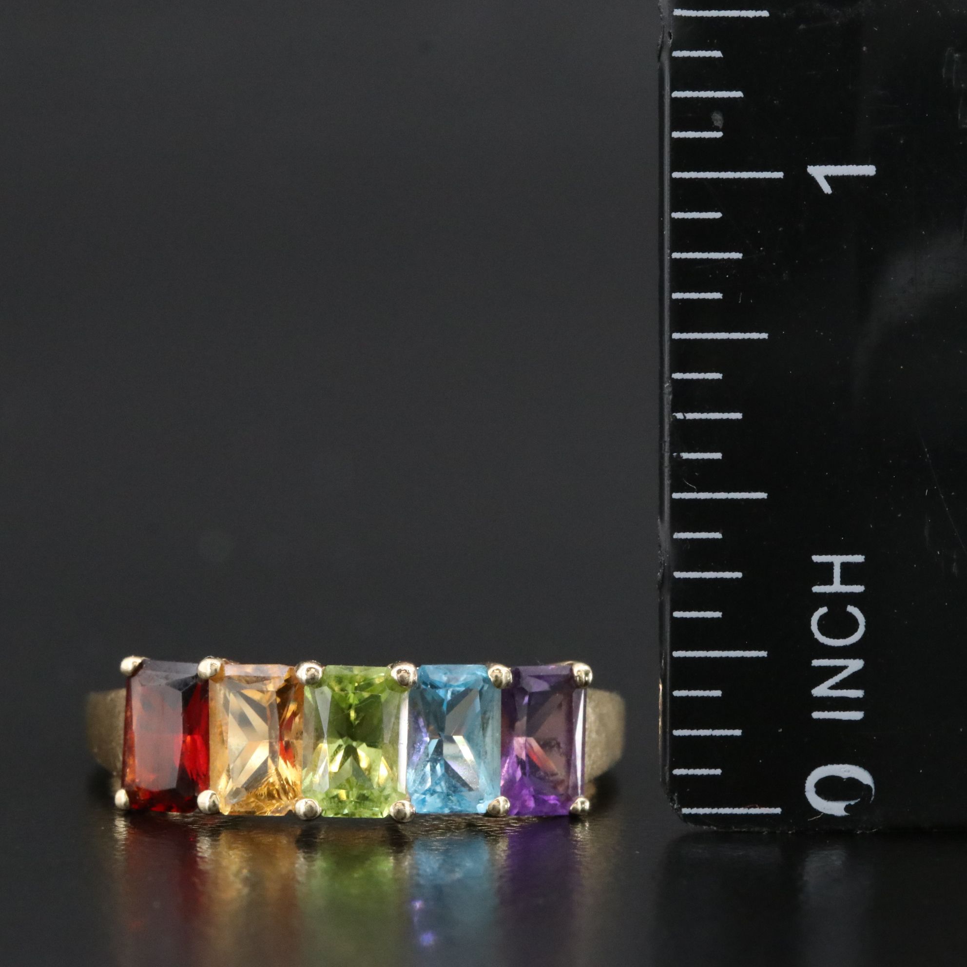14K Multi Gemstone Ring Featuring Garnet, Amethyst, and Peridot