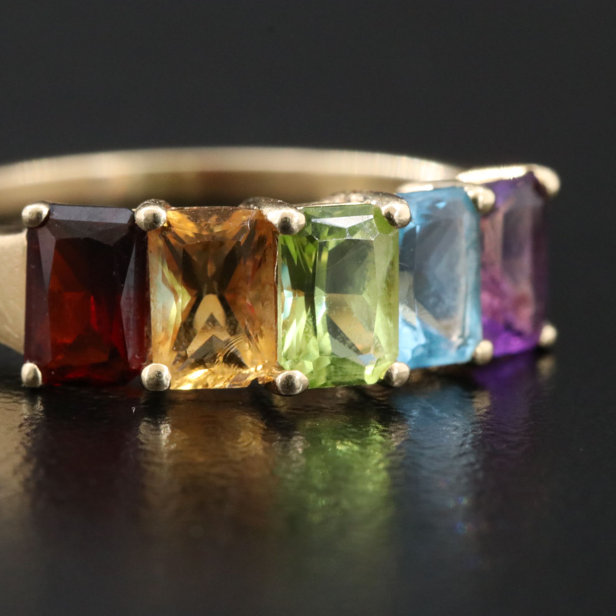 14K Multi Gemstone Ring Featuring Garnet, Amethyst, and Peridot