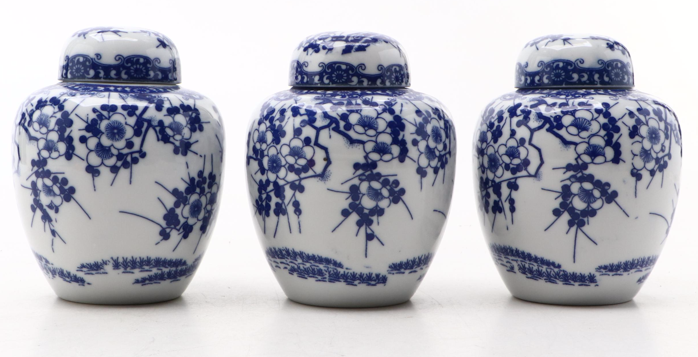 Chinese Porcelain Blue on White Plum Blossom Ginger Jars
