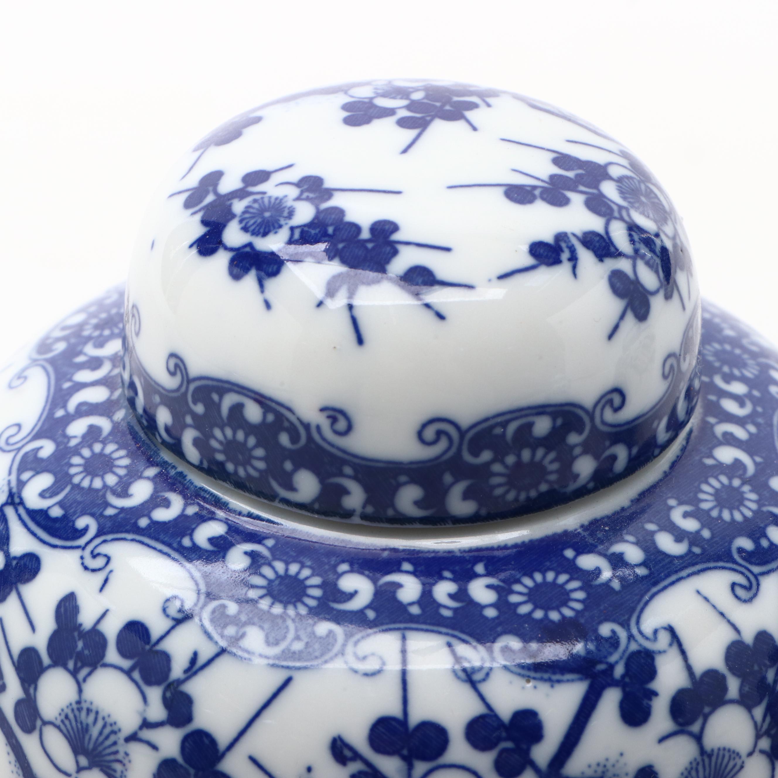 Chinese Porcelain Blue on White Plum Blossom Ginger Jars