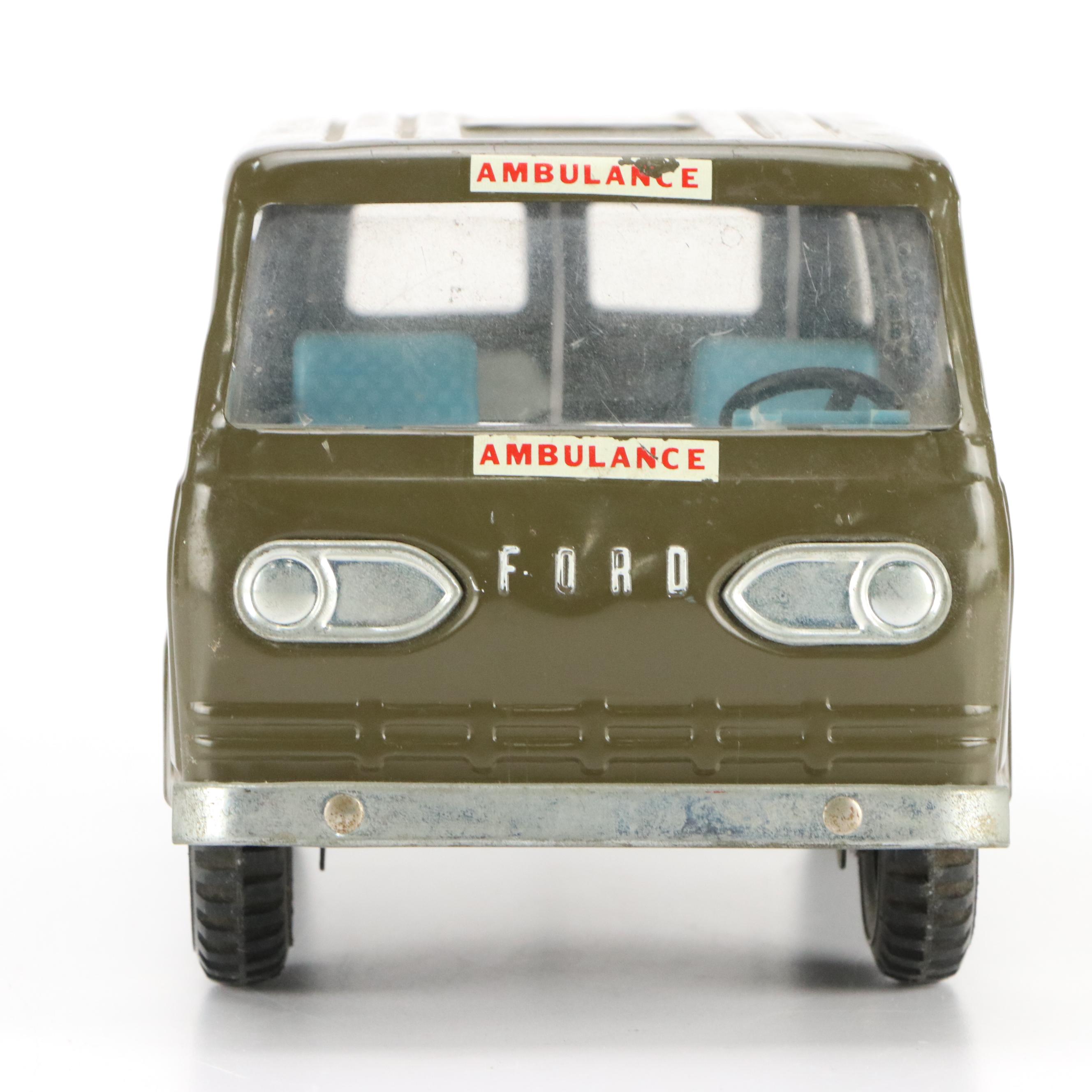 Vintage Nylint Pressed Metal Ford Army Ambulance with Gurney, 1965