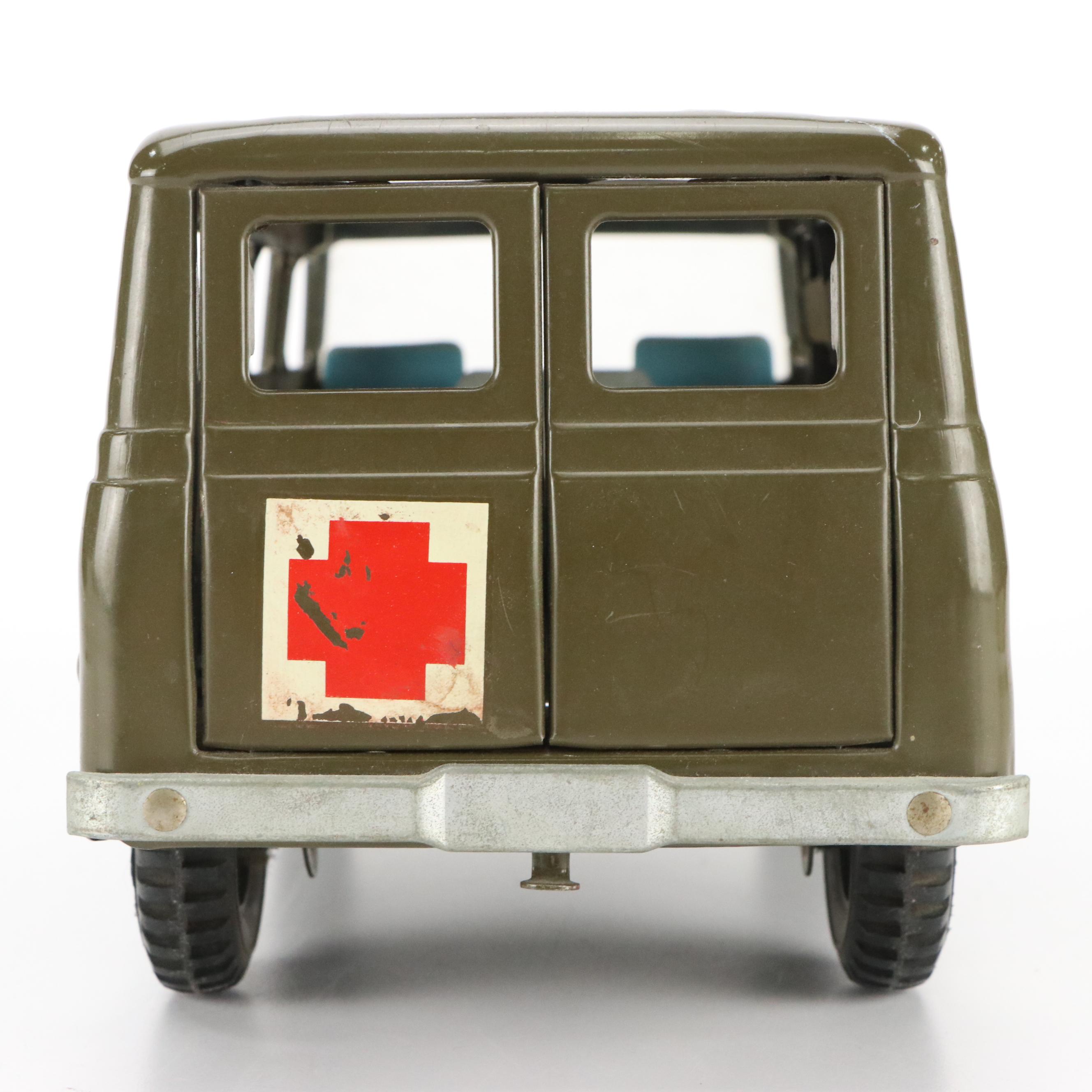 Vintage Nylint Pressed Metal Ford Army Ambulance with Gurney, 1965