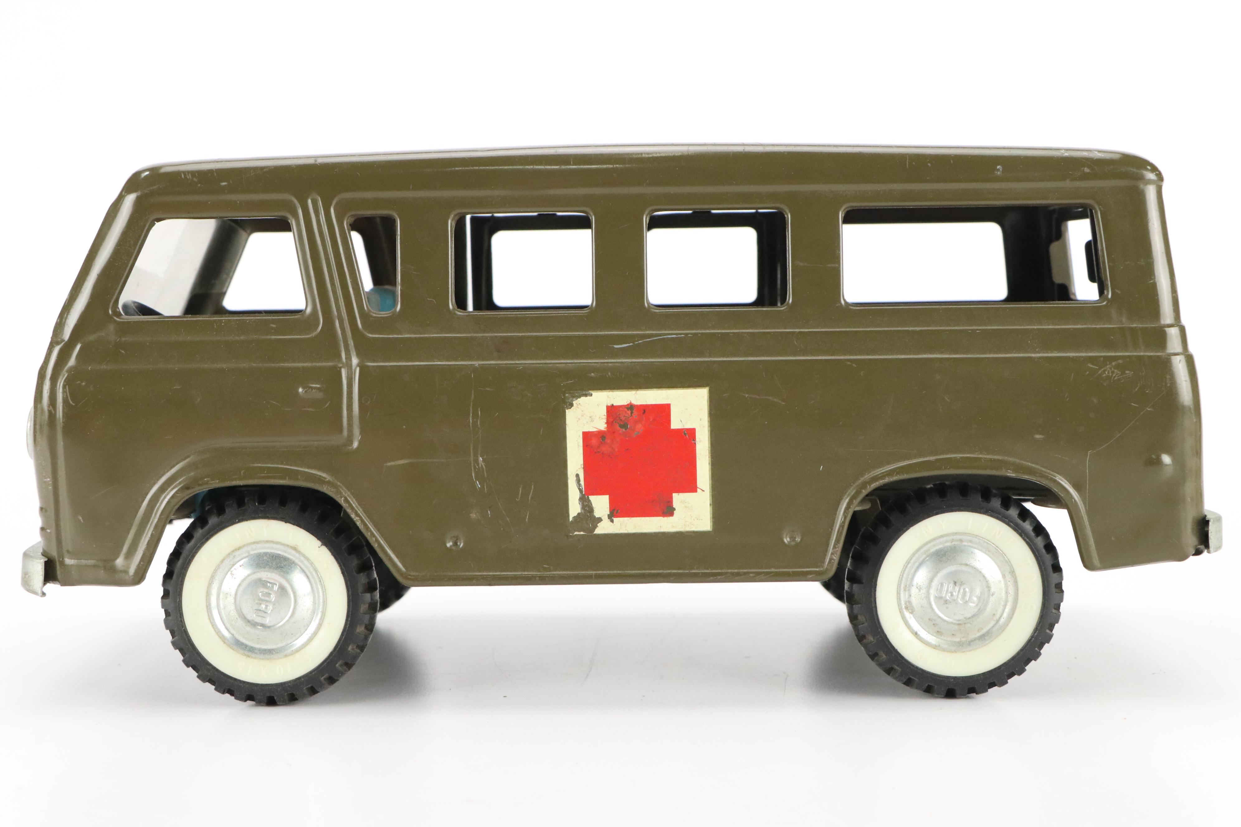 Vintage Nylint Pressed Metal Ford Army Ambulance with Gurney, 1965