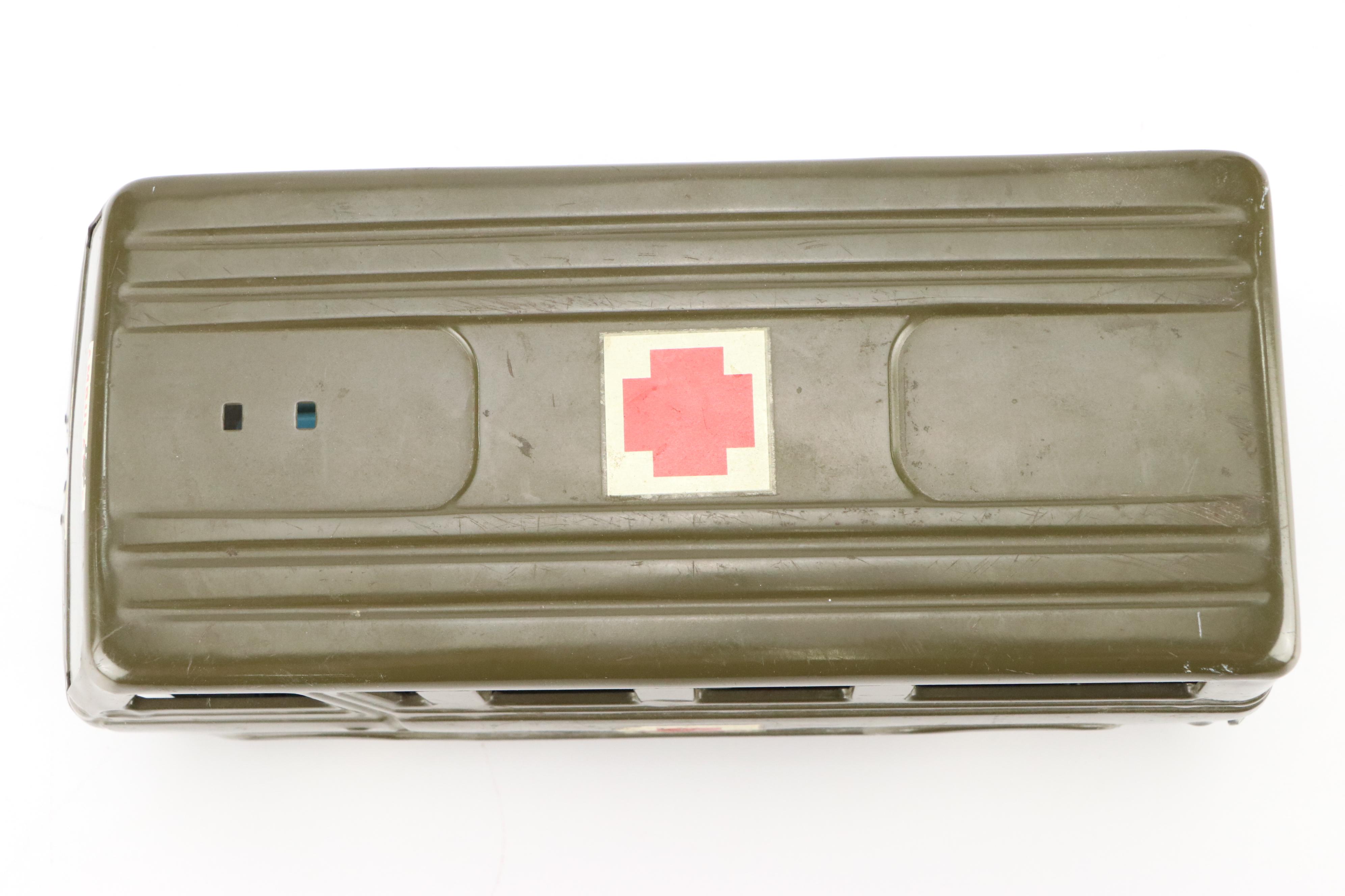 Vintage Nylint Pressed Metal Ford Army Ambulance with Gurney, 1965