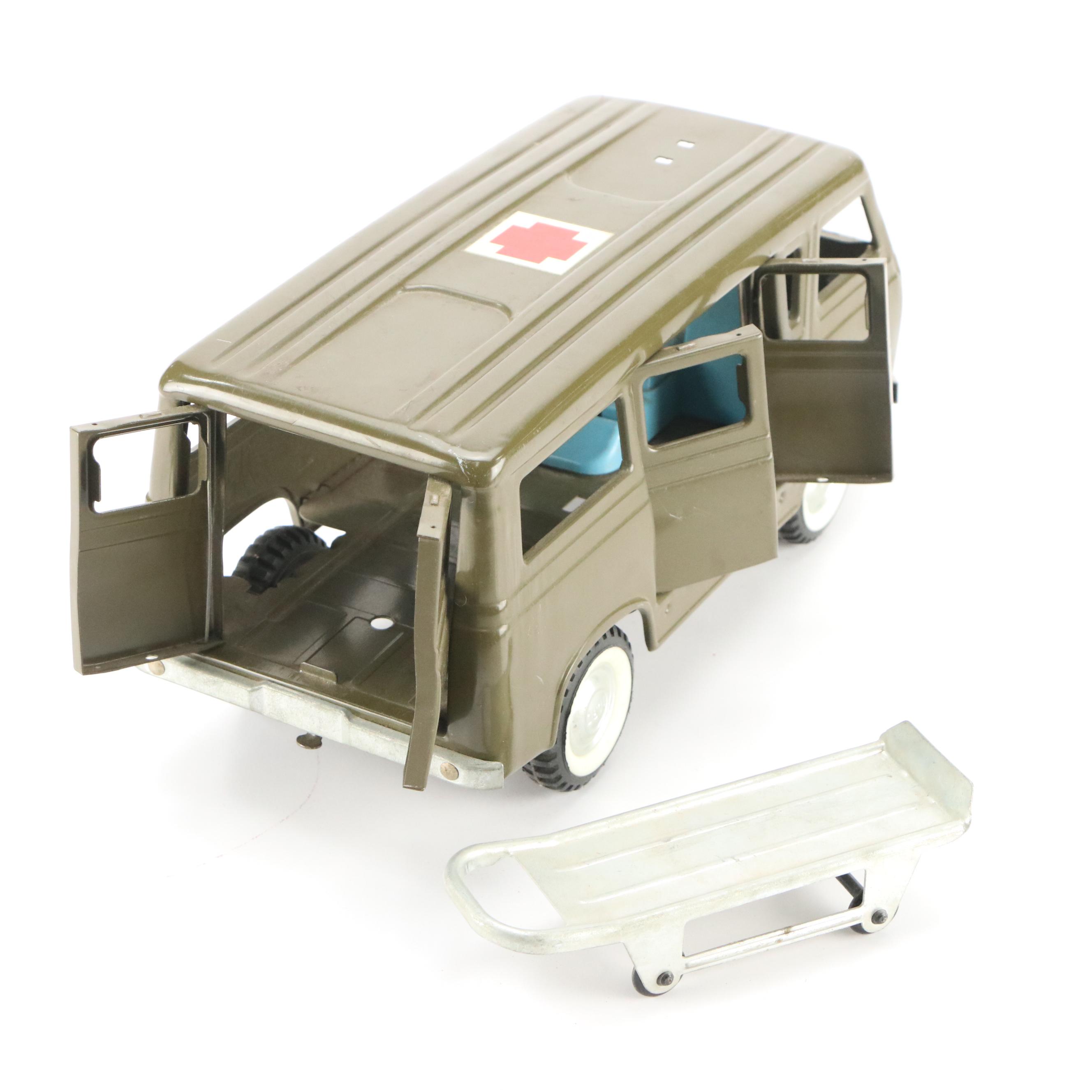 Vintage Nylint Pressed Metal Ford Army Ambulance with Gurney, 1965