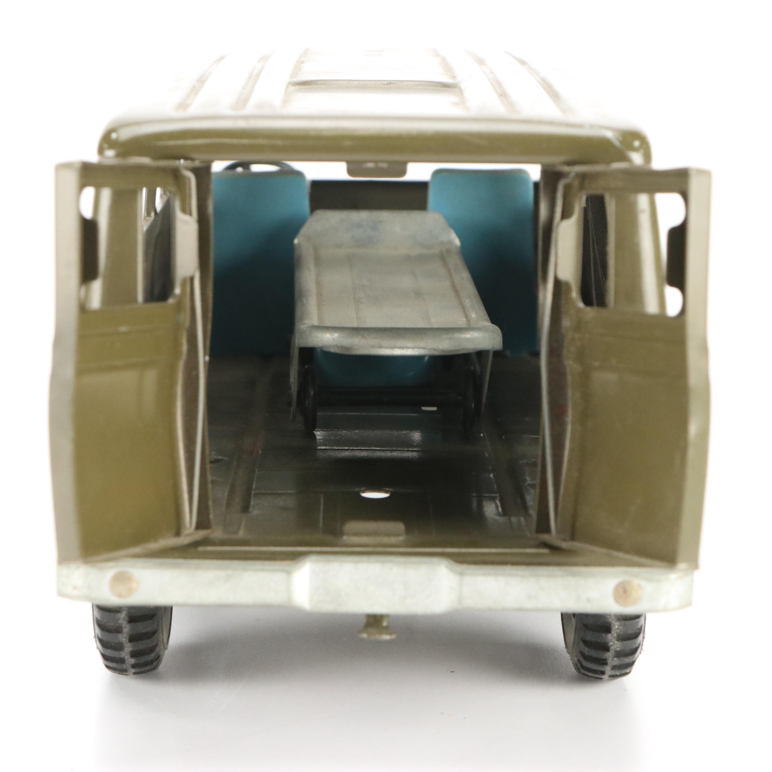 Vintage Nylint Pressed Metal Ford Army Ambulance with Gurney, 1965