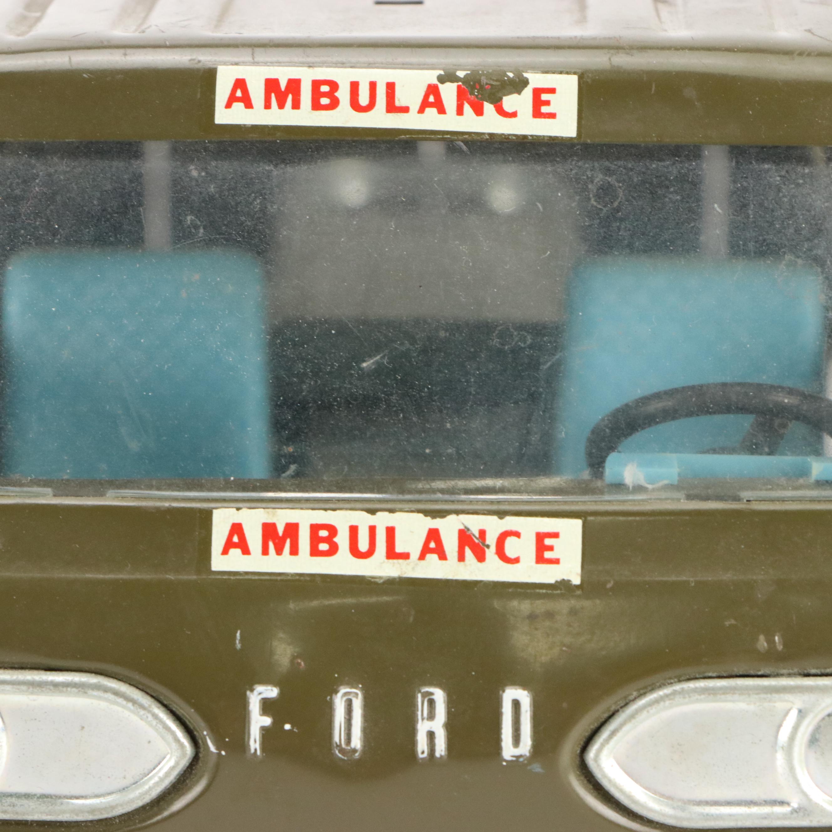 Vintage Nylint Pressed Metal Ford Army Ambulance with Gurney, 1965