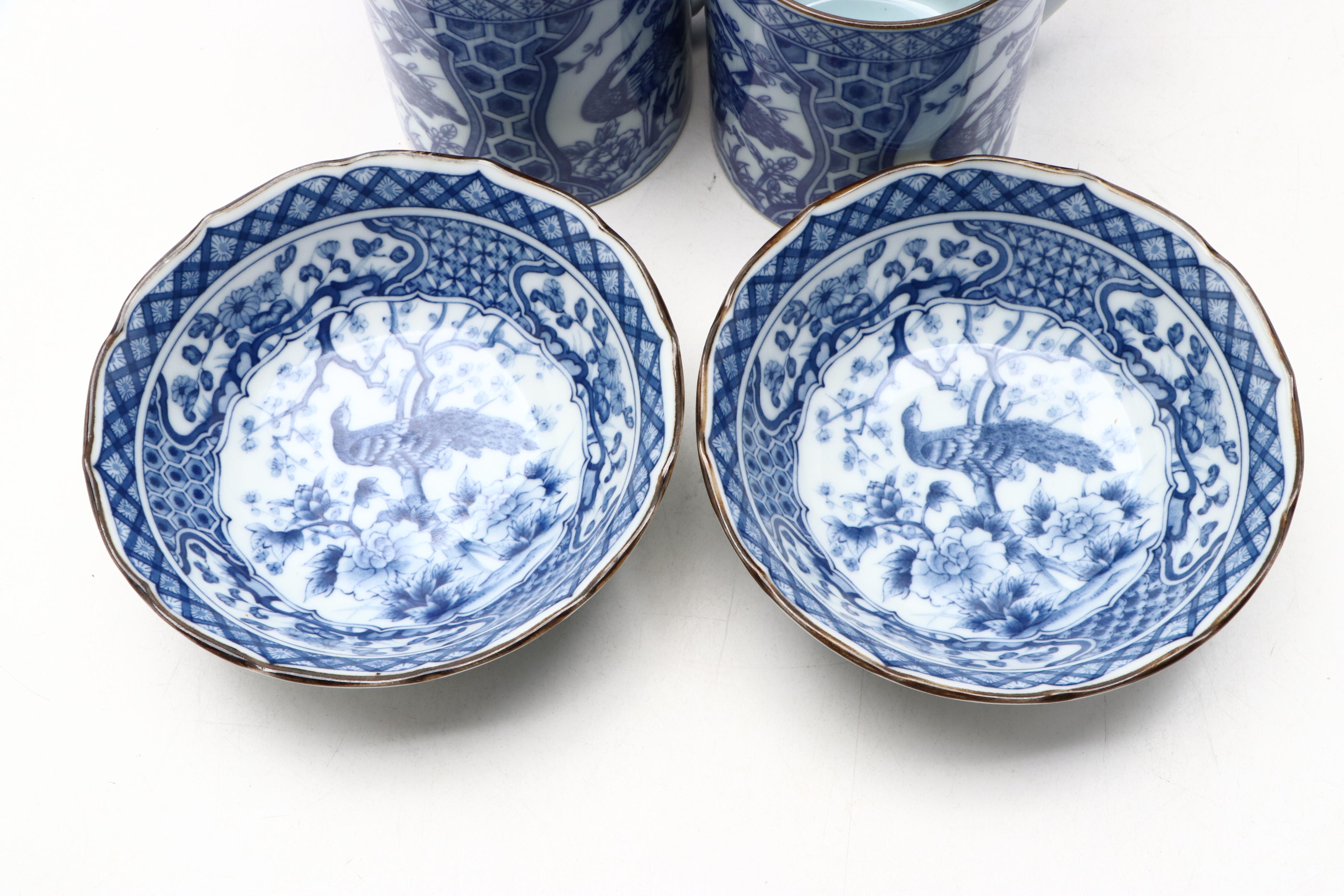 Blue on White Porcelain Mugs and Bowls