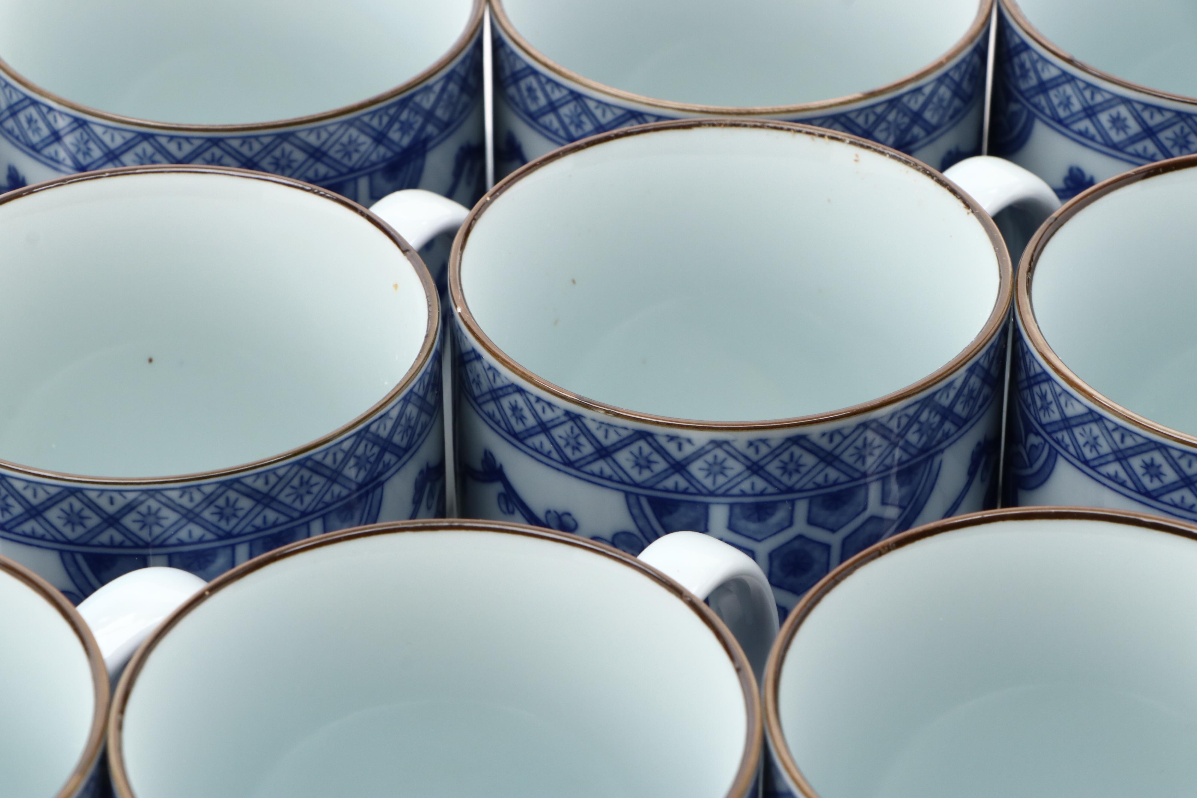 Blue on White Porcelain Mugs and Bowls